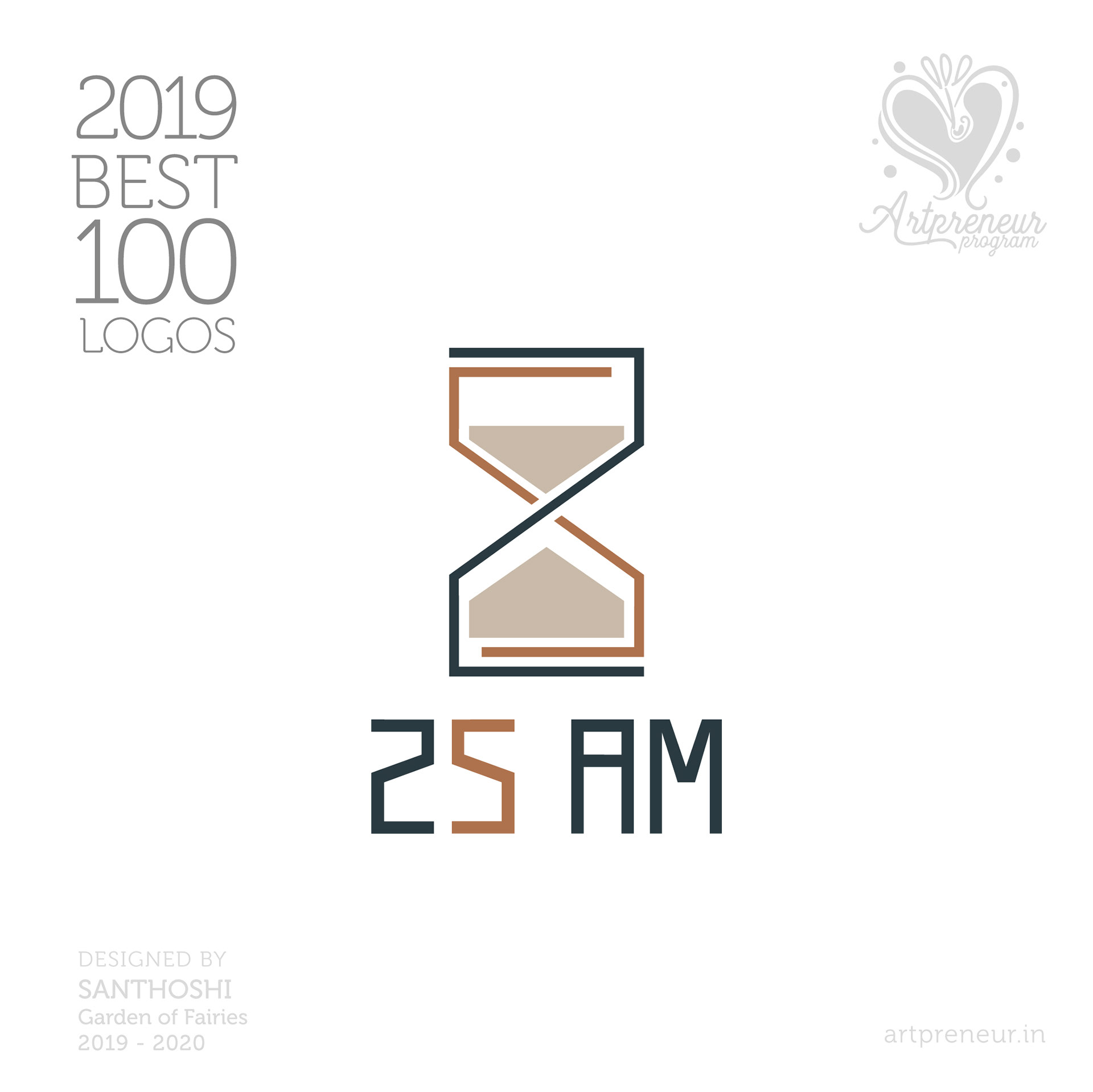 100 best logos of Atma Studios 2019: 25 AM logo with an hourglass