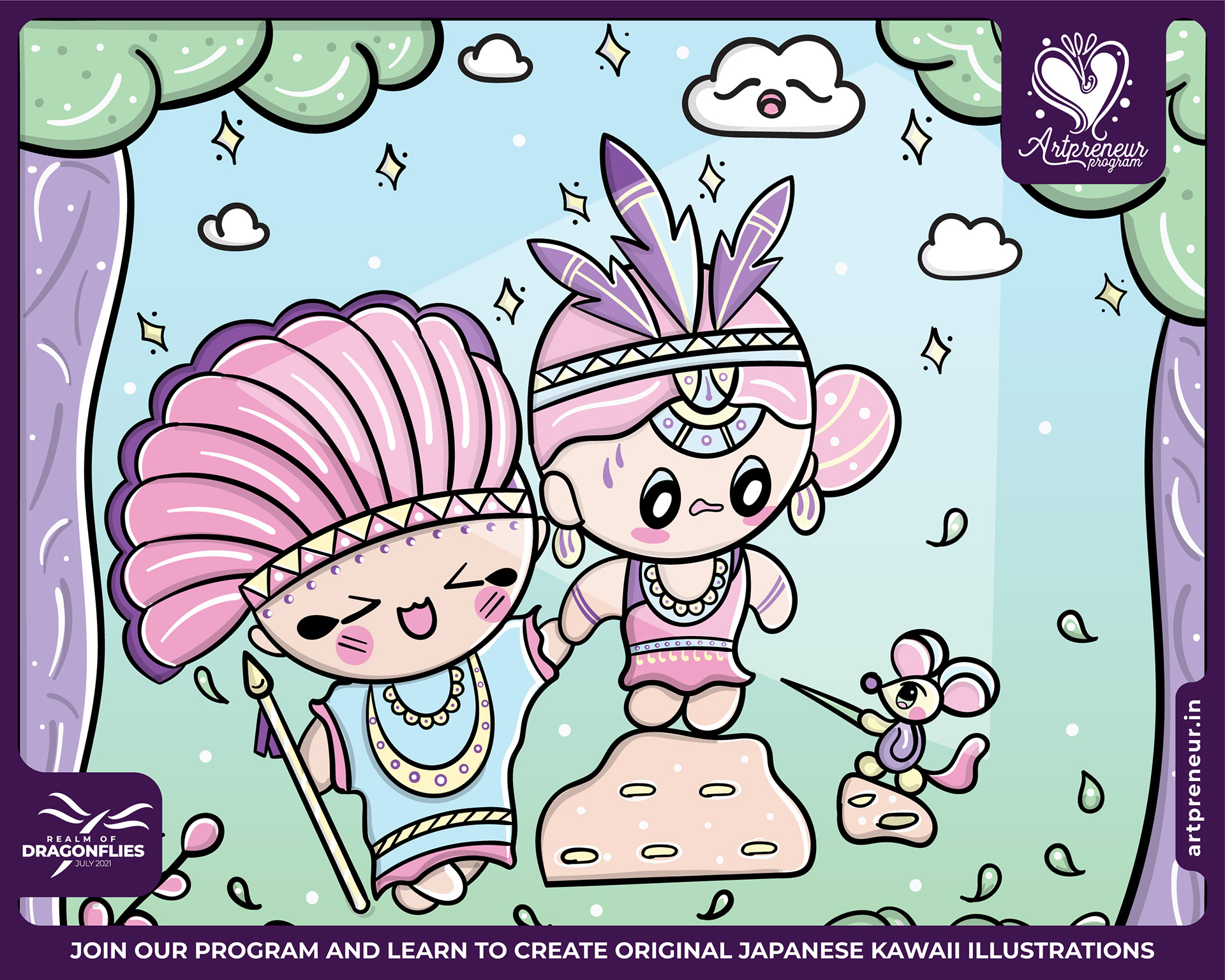 30 kawaii cute illustrations: #14 Tribal chiefs with feather headdresses
