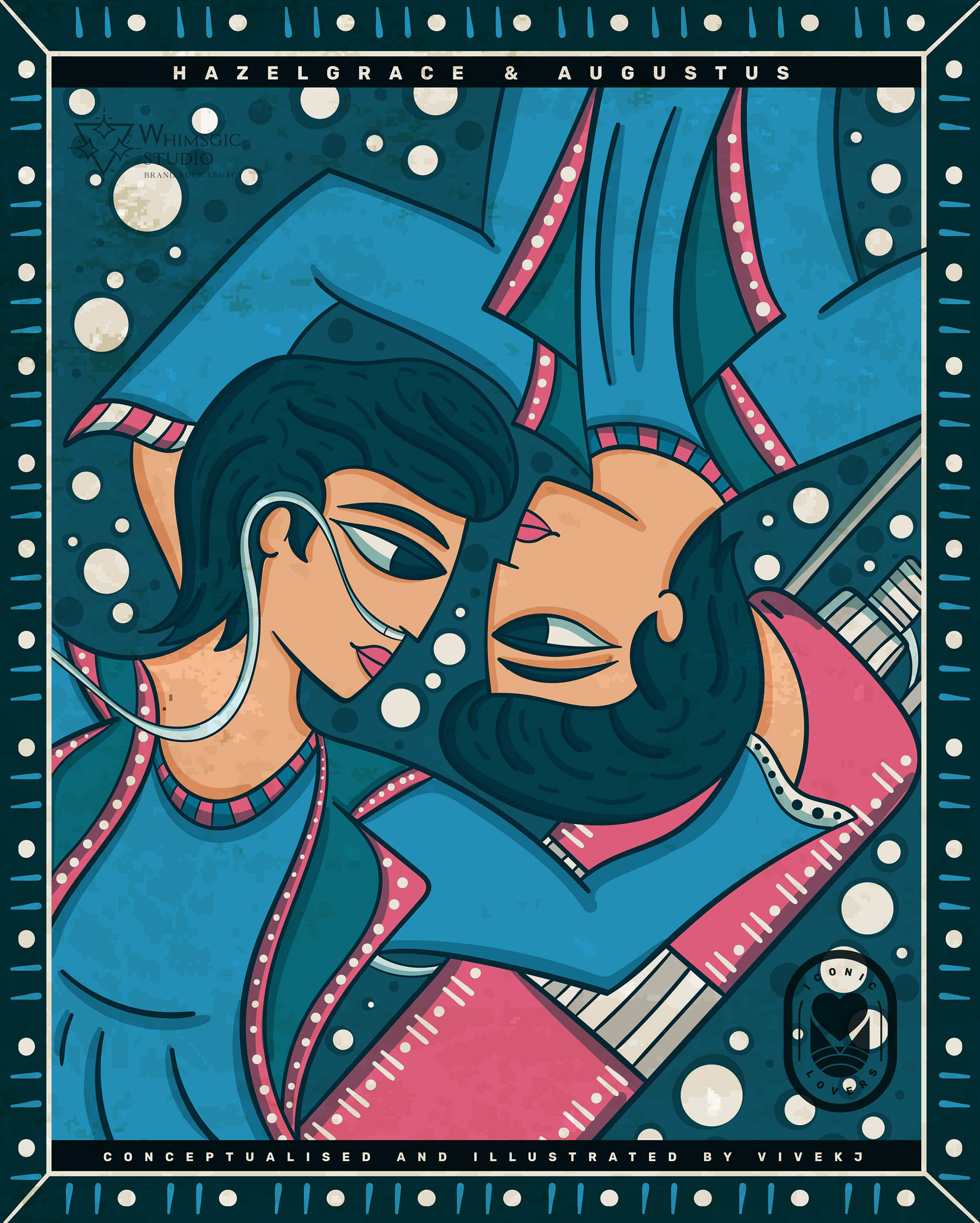 12 iconic lovers in contemporary Bengal Pattachitra: #1 Hazel Grace and Augustus, Bengal Pattachitra illustration by Atma Studios