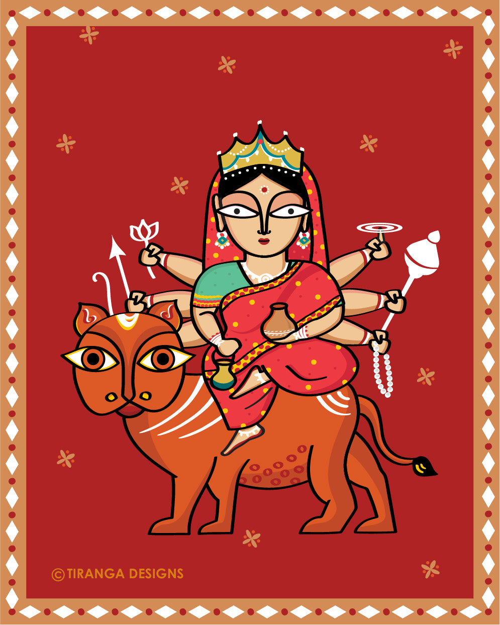 Goddess Durga, 9 forms worshipped during Navratri: #4 Kushmanda on a tiger