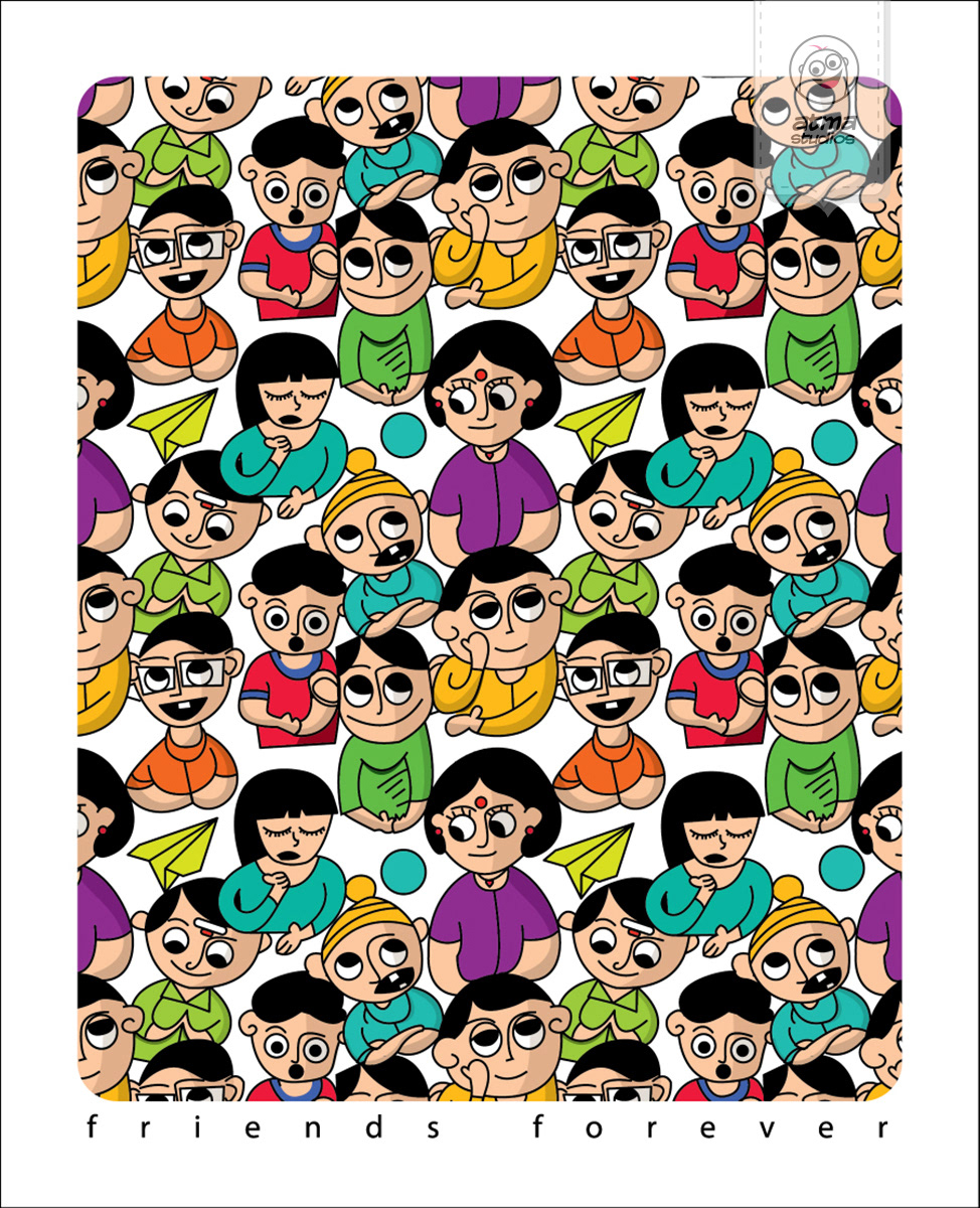 50 notebook cover illustrations: Friends Forever cover with a crowd of cartoon faces