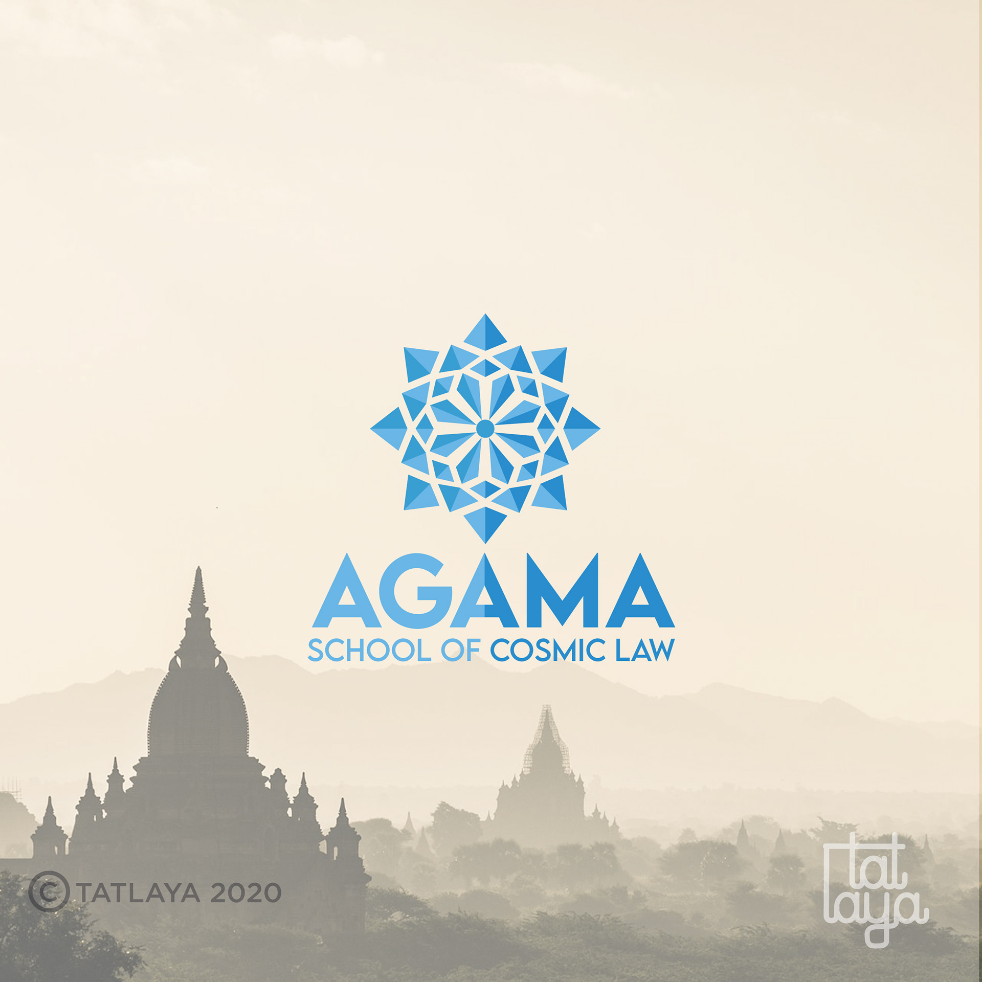 Top logo designs 2020 by Atma Studios: Agama school of cosmic law logo over temple silhouettes
