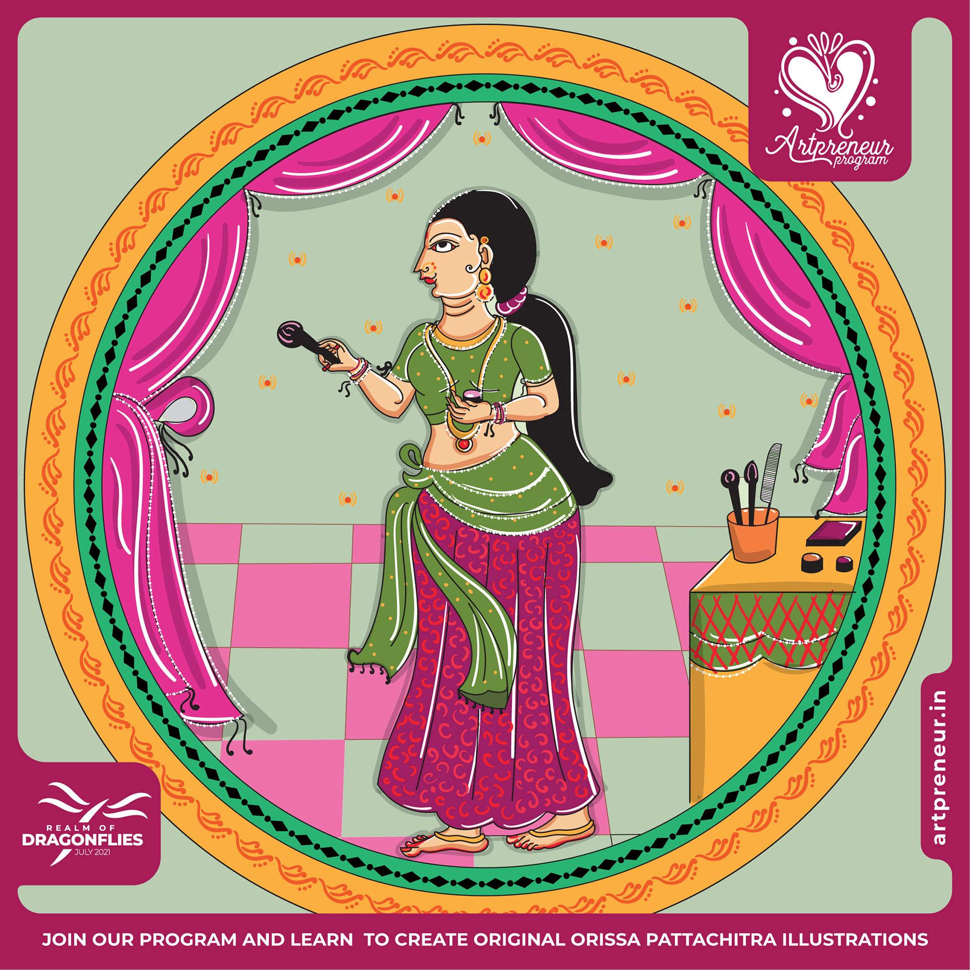 30 Orissa Pattachitra Indian folk illustrations: #32 Woman with paintbrushes