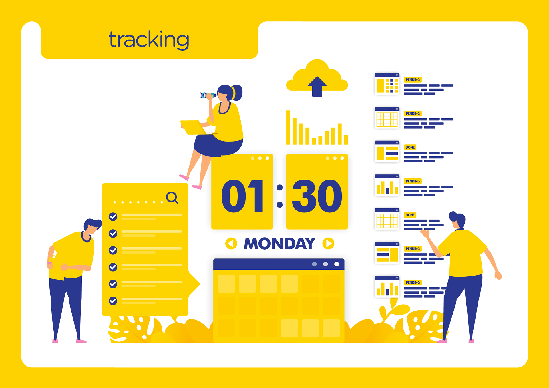 Mithra donation platform brand guidelines: illustration: tracking with calendar and checklist