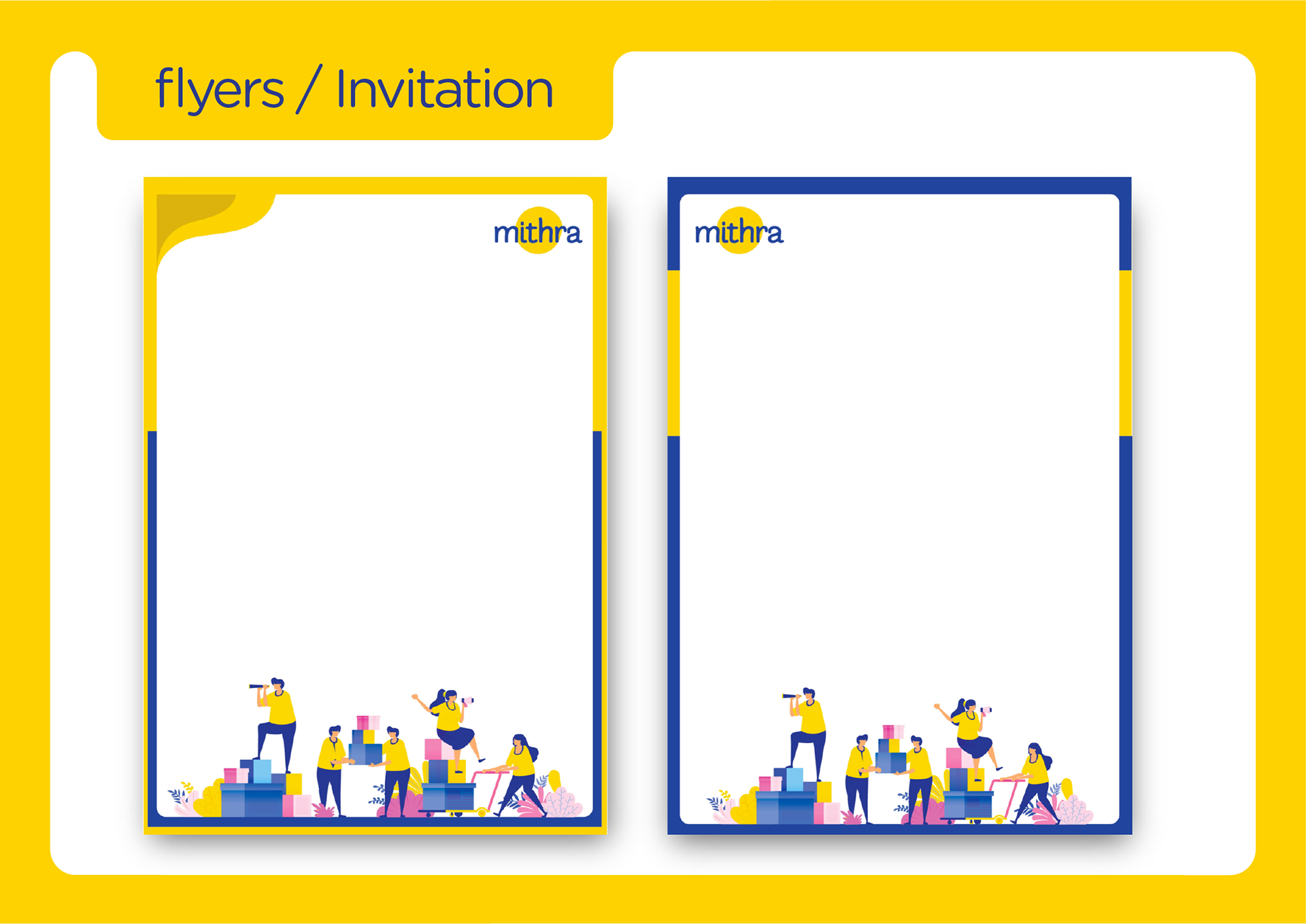 Mithra donation platform brand guidelines: flyer and invitation templates