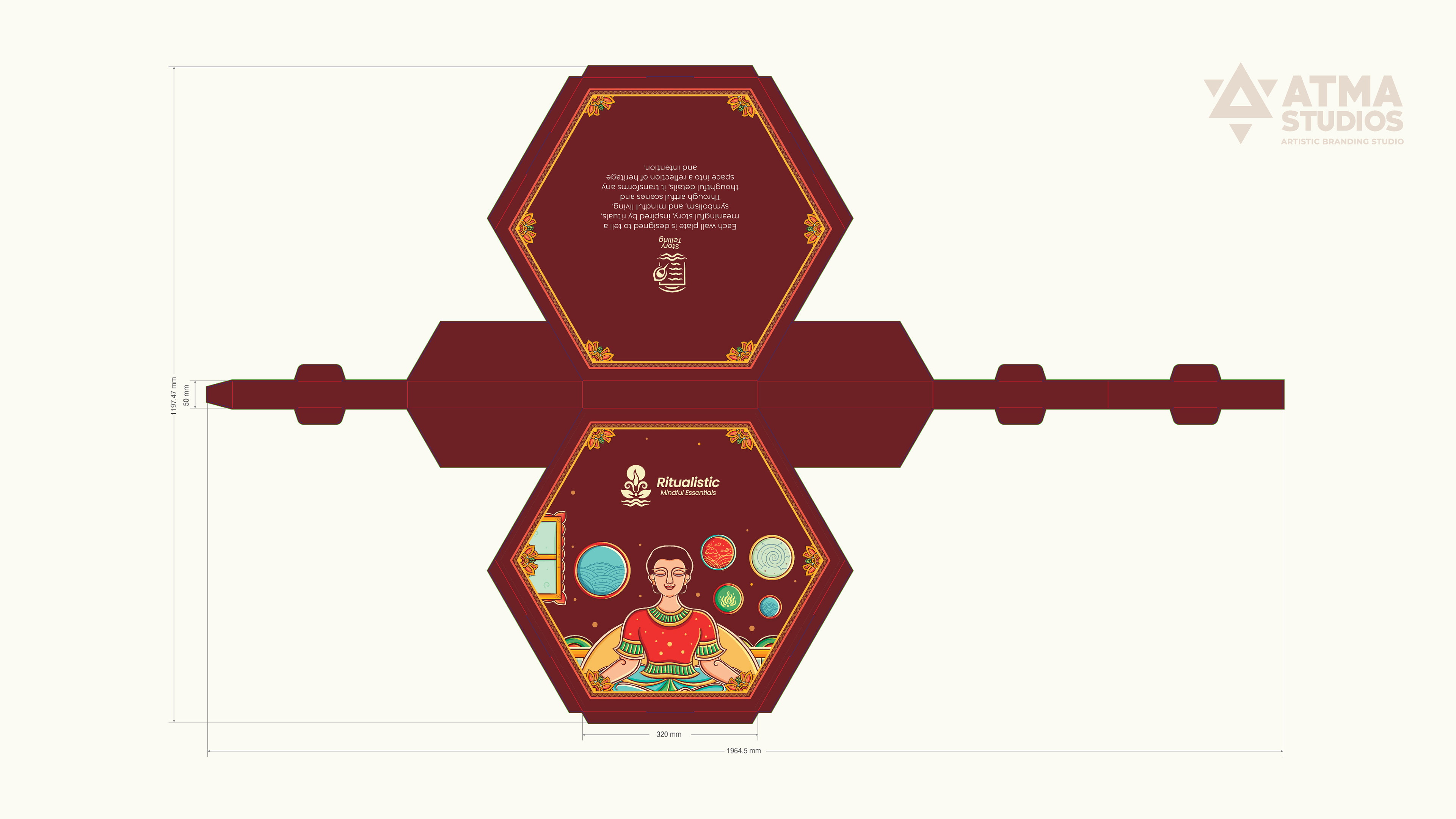Ritualistic mindful essentials brand: hexagonal Navagraha box packaging die-line
