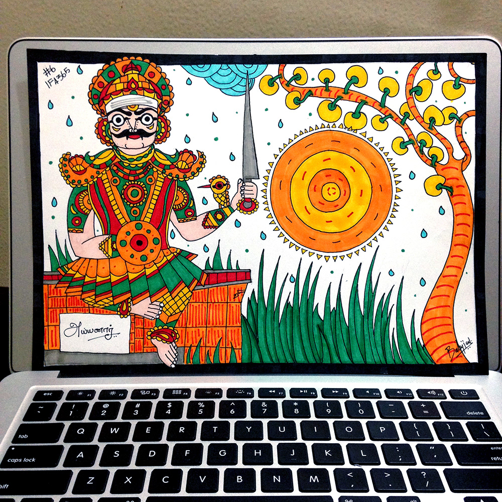 50 contemporary Indian folk art illustrations: #48 Folk art on a laptop screen