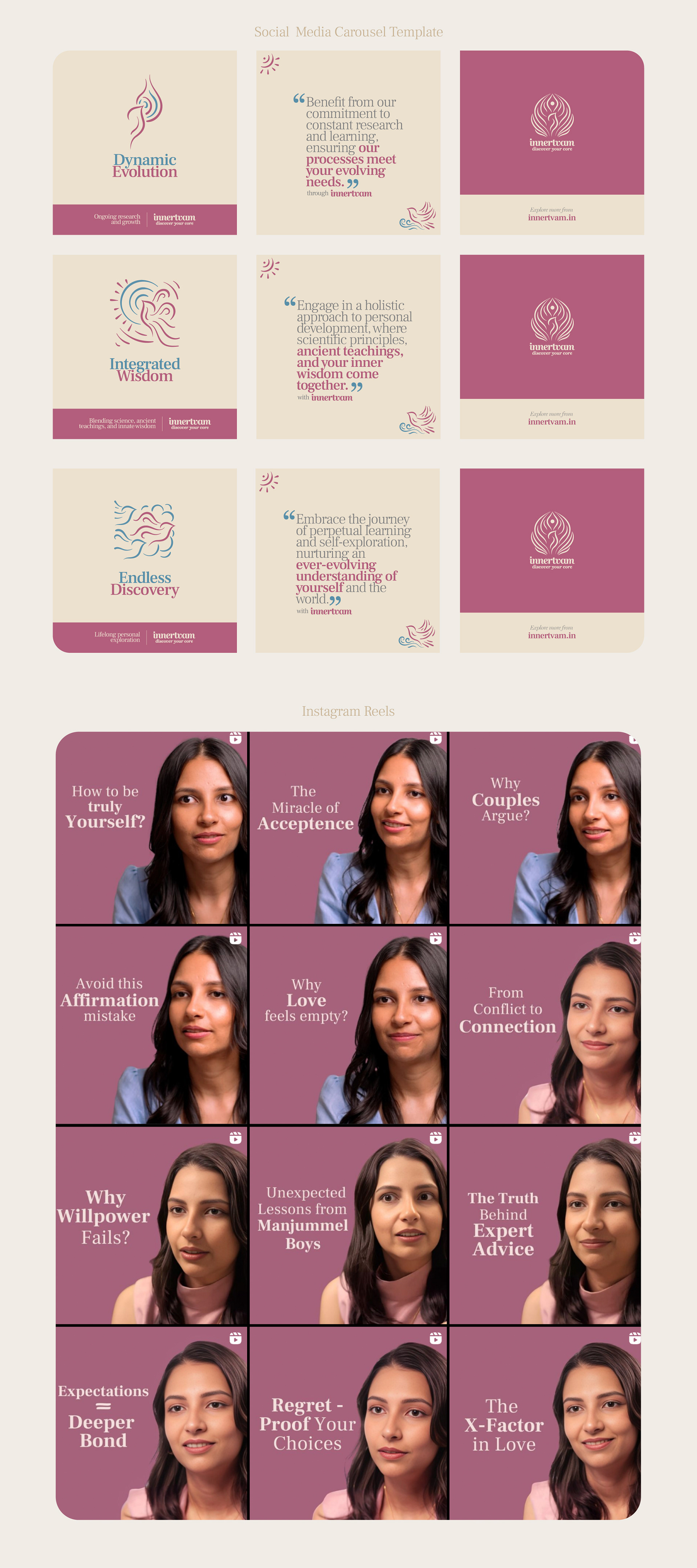 Innertvam life transformation program brand: social media post templates and portrait grid