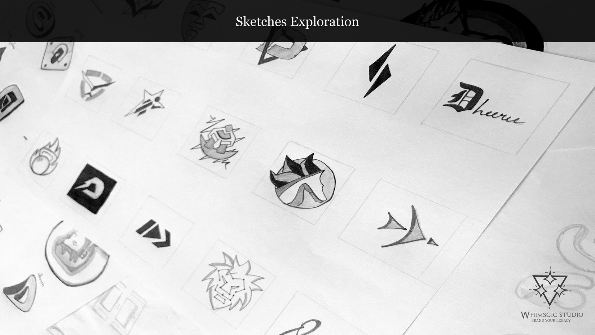 Dheeru athlete personal brand: logo sketches exploration on paper