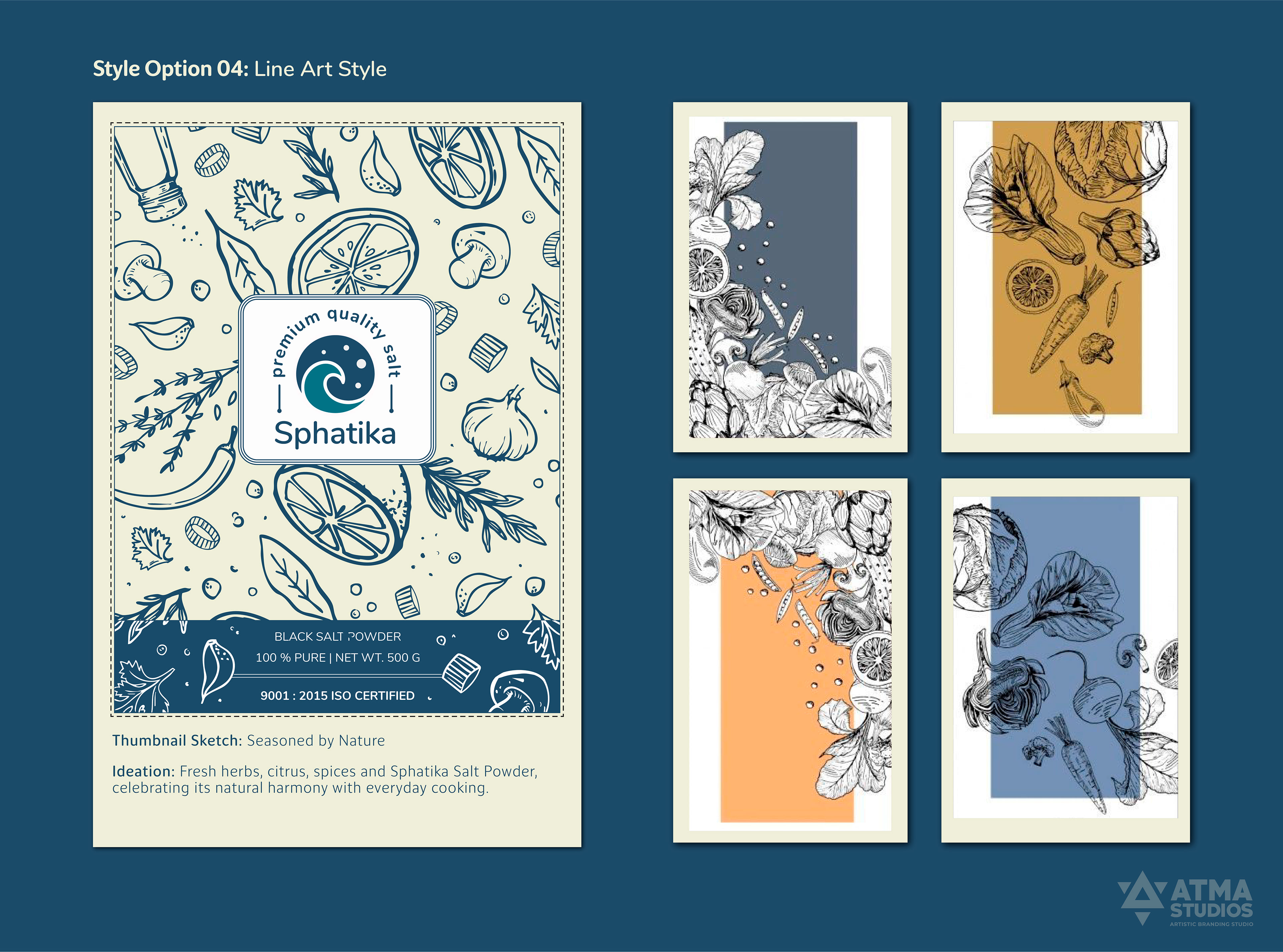 Sphatika premium salt brand: package style exploration in line art style with sea salt motifs