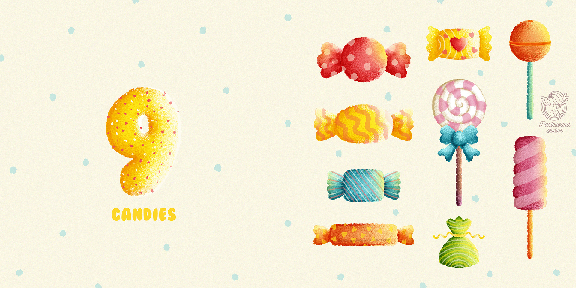 Counting My Birthday children's counting book: page 9, candies