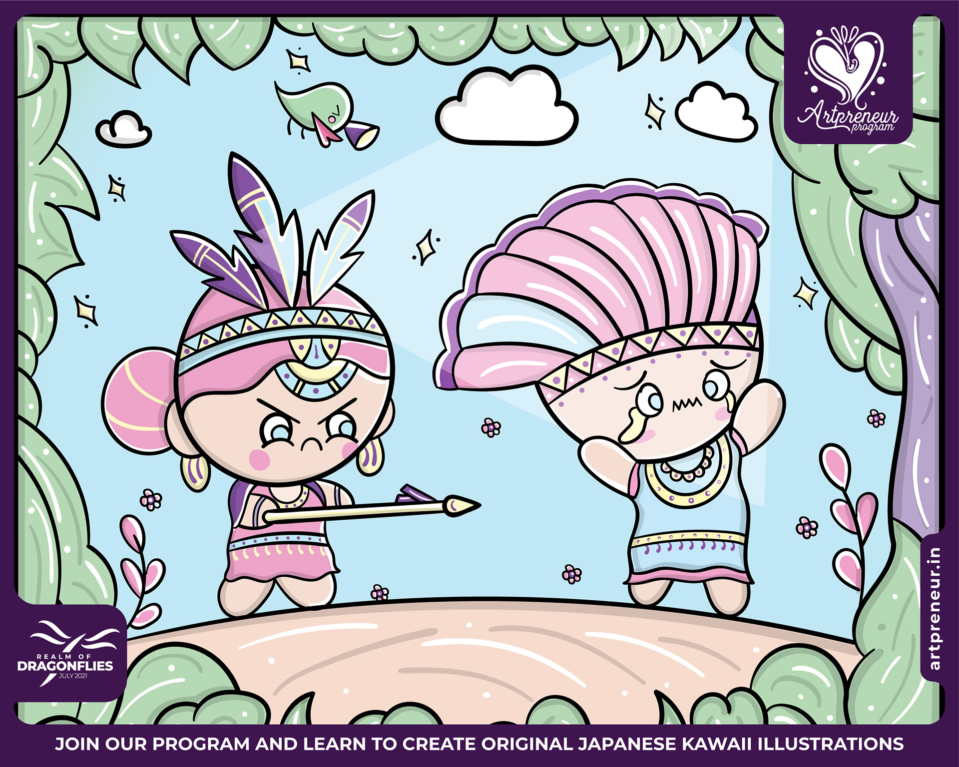 30 kawaii cute illustrations: #18 Feathered chiefs smiling