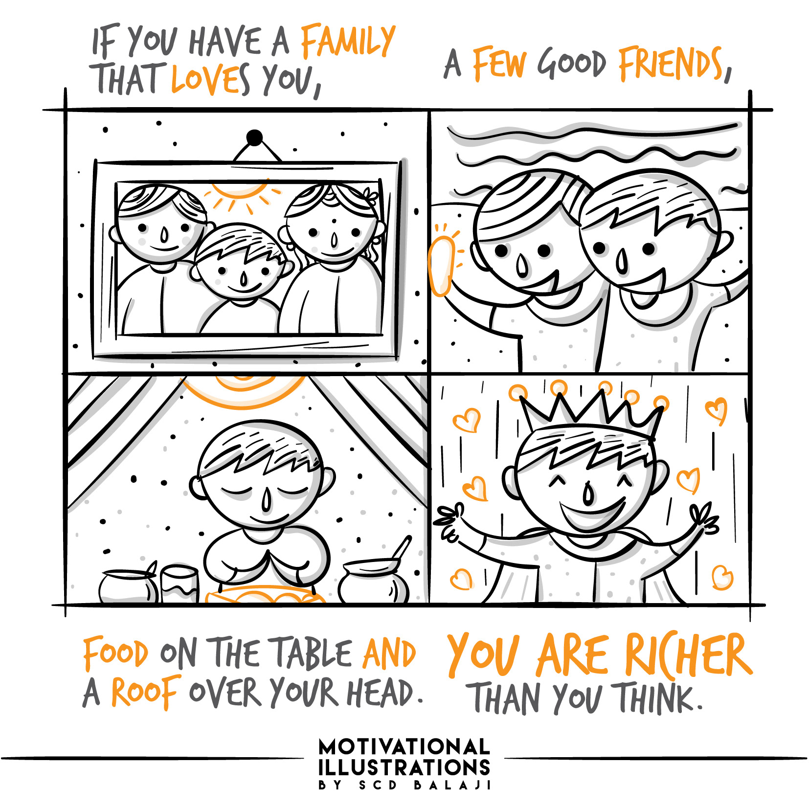 30 various illustrations of 2017: #27 "You are richer than you think" family doodle
