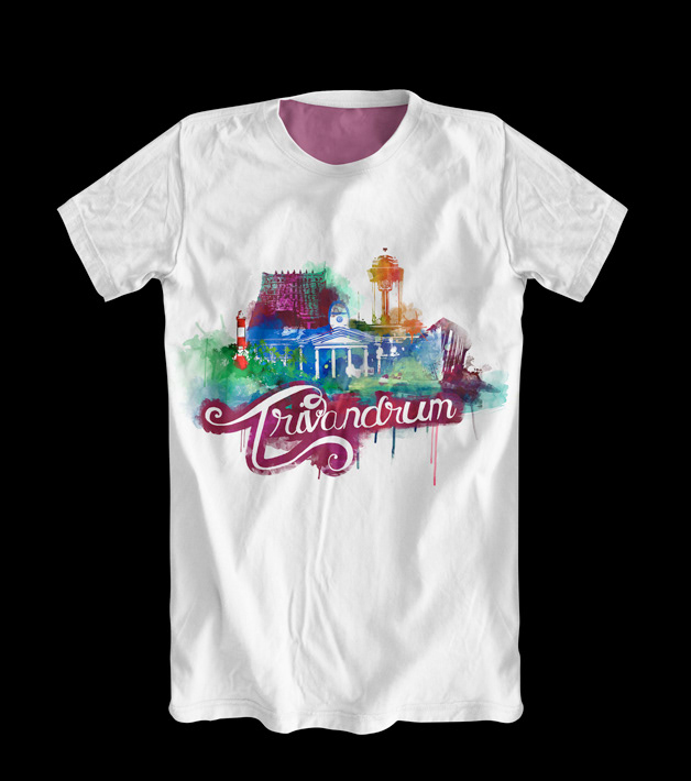 Kerala T-shirt illustrations: Trivandrum white T-shirt