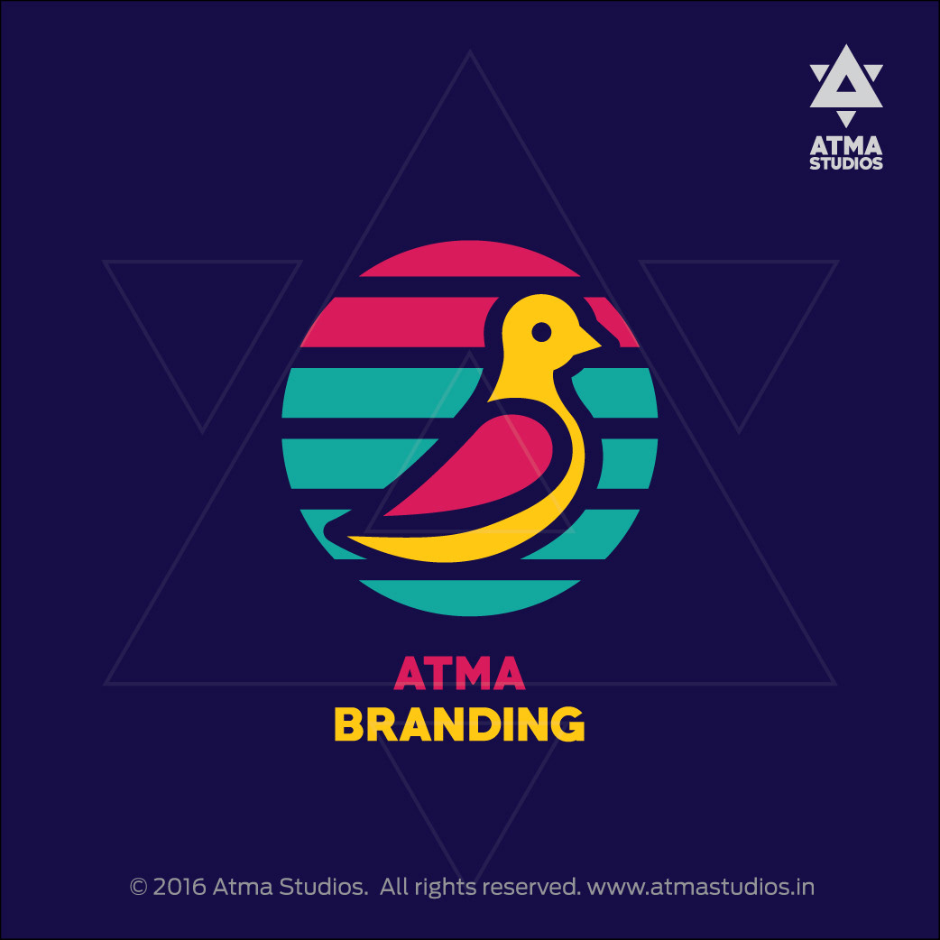 Atma Studios branding packages icon: Atma Branding, a bird in a striped circle on navy