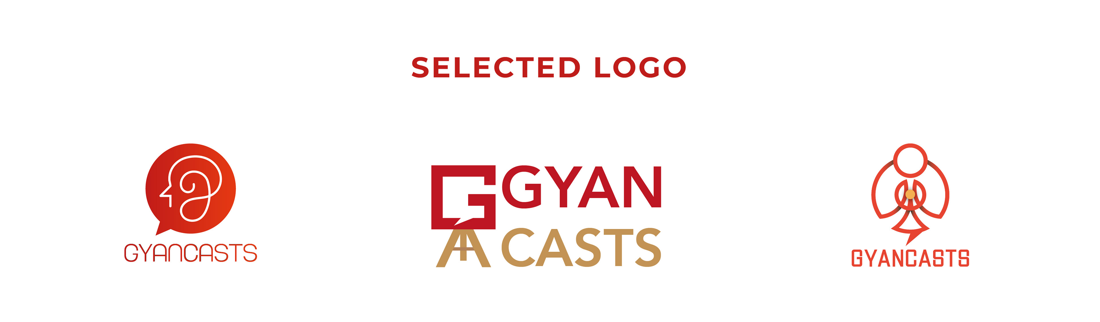 Gyancasts by Artpreneurs brand identity: three selected logo options