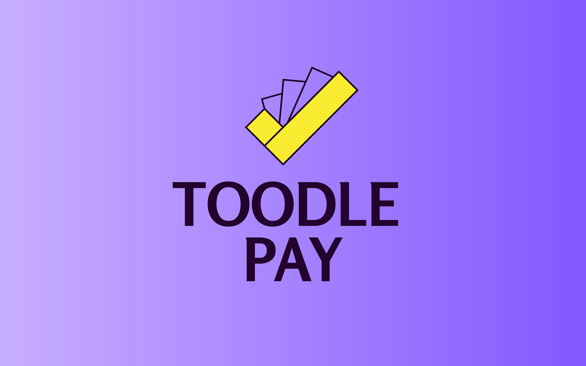 Toodle Pay savings app branding: yellow tick logo on purple, logo design by Atma Studios