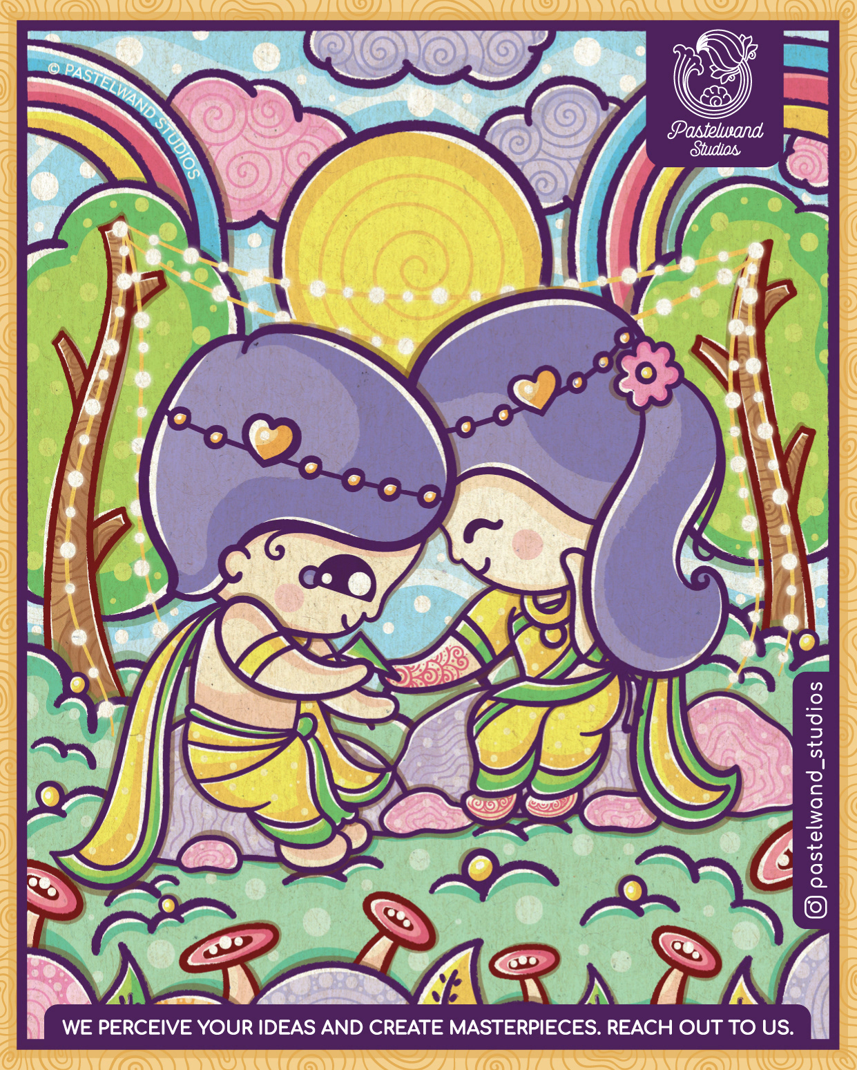 Kawaii love edition, Journey of Tutti Frutti: cute couple planting flowers under a rainbow