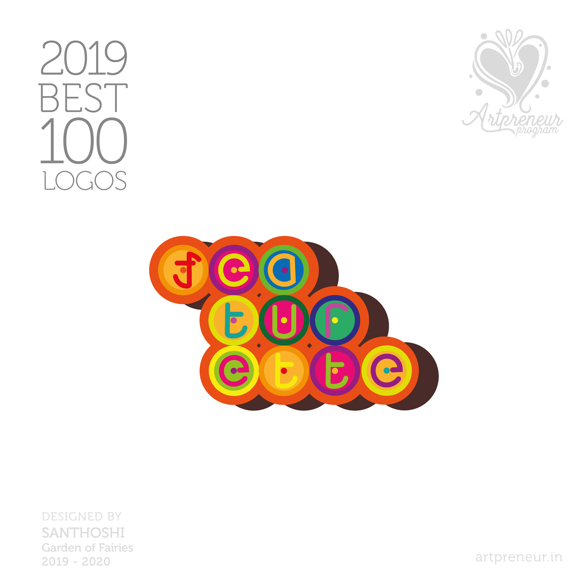 100 best logos of Atma Studios 2019: Fea the Cube logo with orange bubble letters