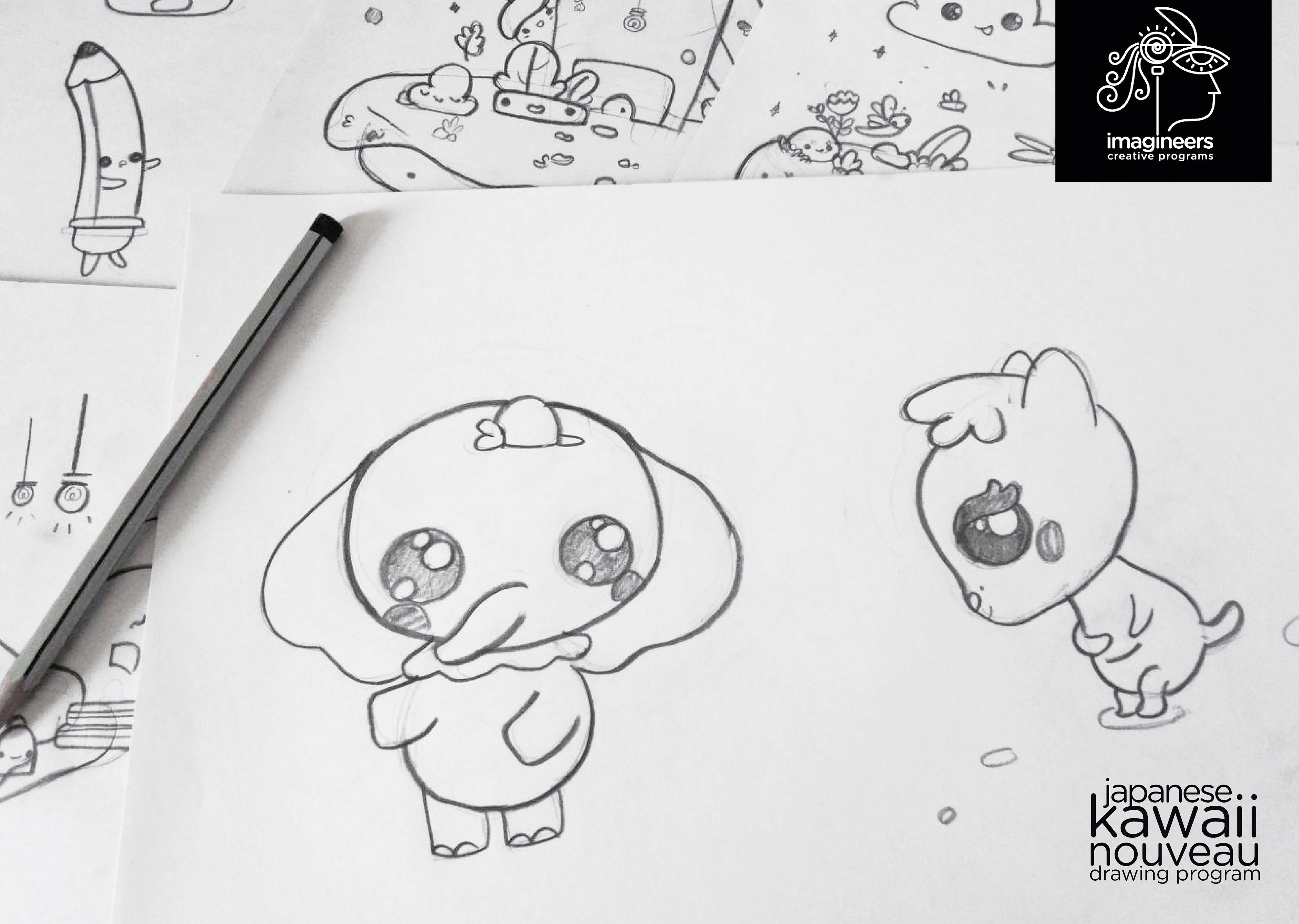 Japanese kawaii nouveau cute characters: #42 Kawaii character pencil sketches