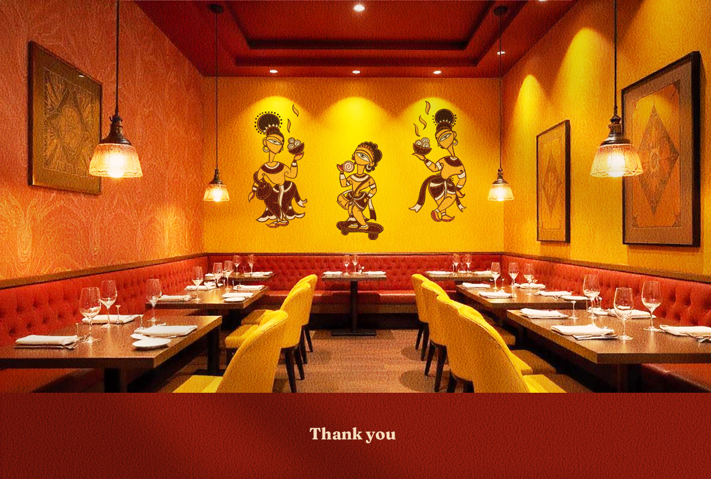 Snactale heritage snack bistro brand: bistro interior with illustrated wall art