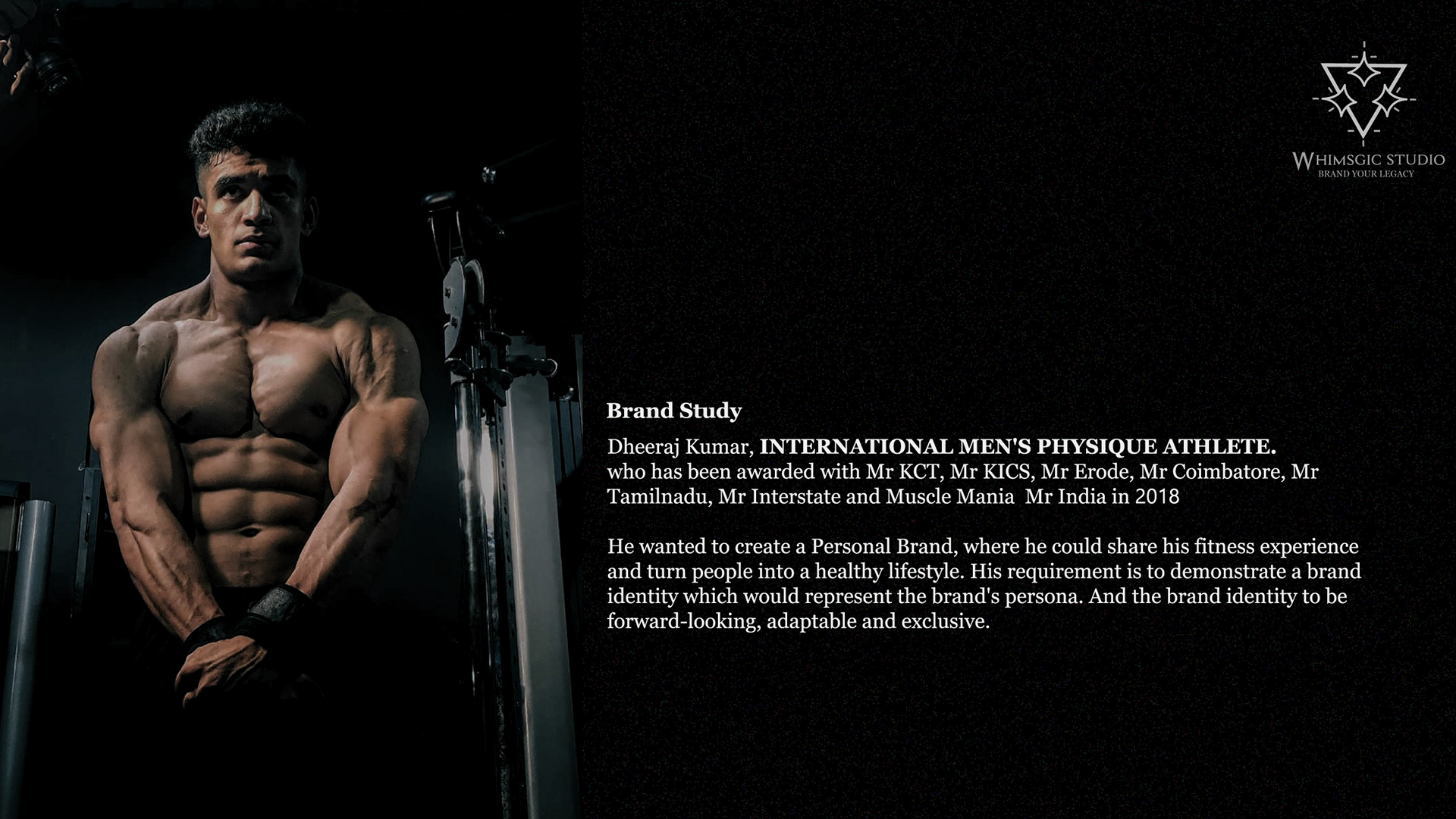 Dheeru athlete personal brand: brand study slide with a portrait of the athlete