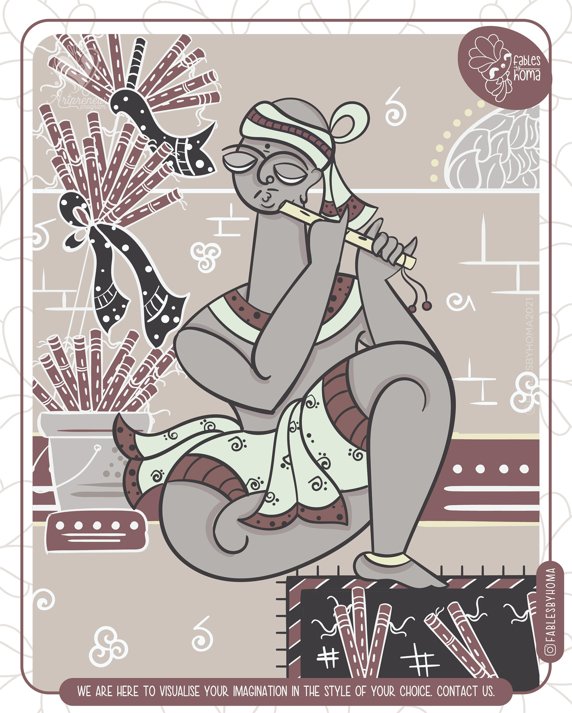 Hope edition, Bengal Pattachitra inspired everyday heroes: street vendor portrait: a broom seller