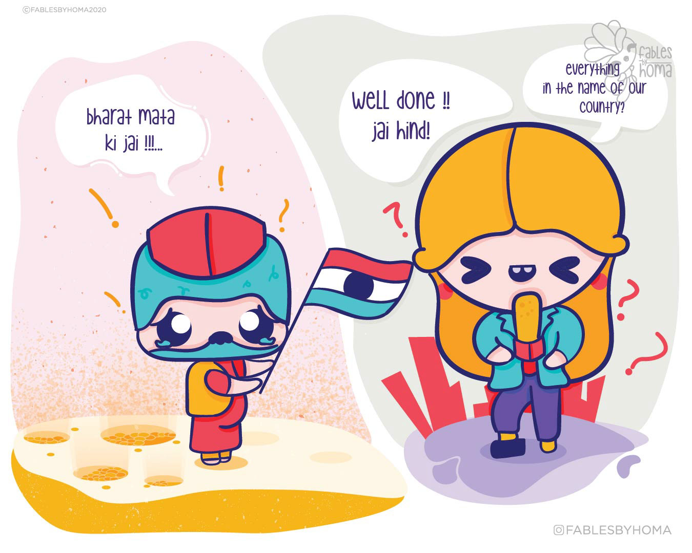Japanese kawaii nouveau cute characters: #36 Kawaii friends with a flag