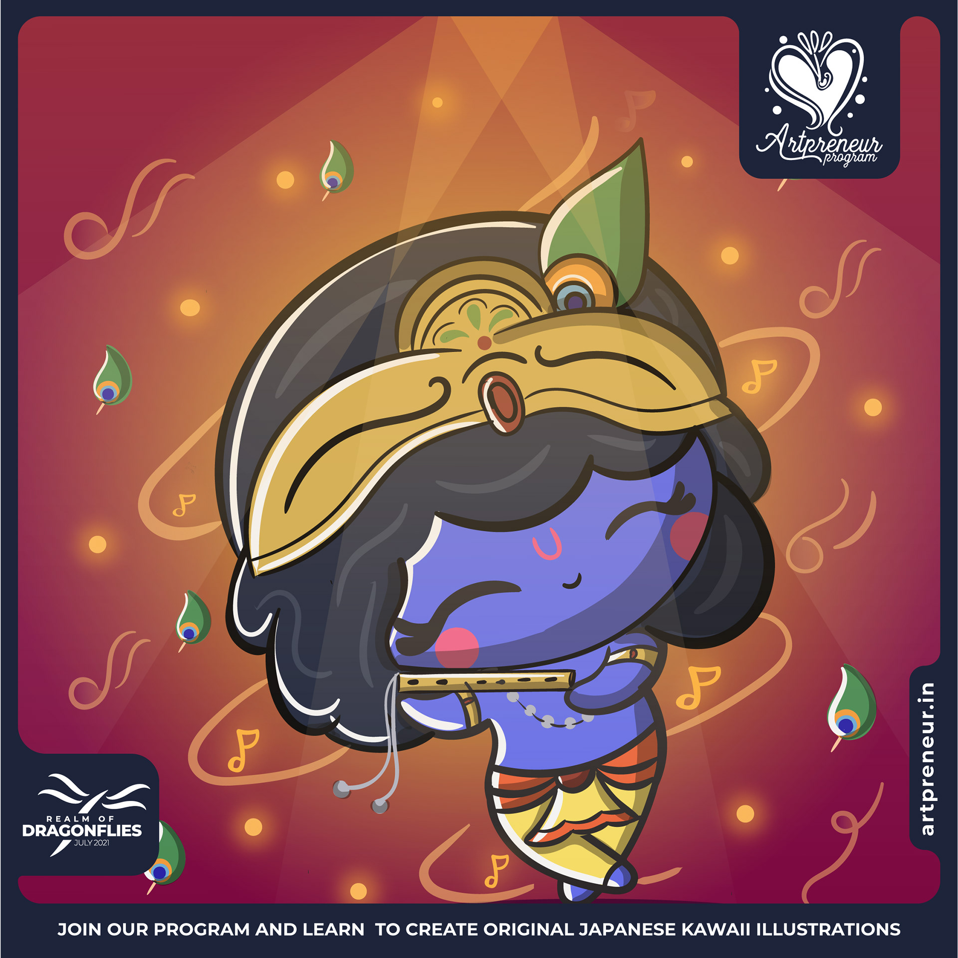 30 kawaii cute illustrations: #4 Little Krishna with a golden crown