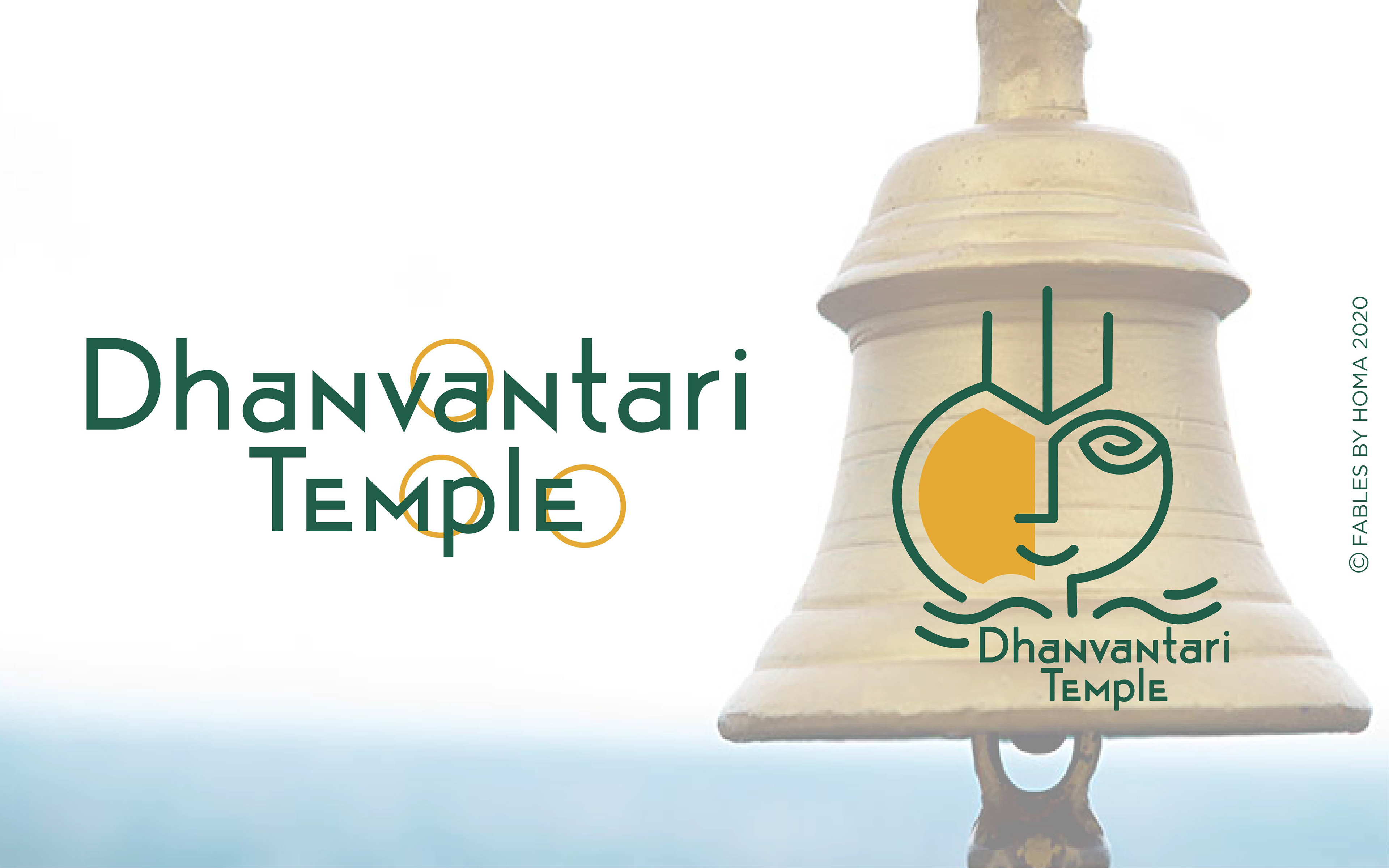 Dhanvantari Temple brand: final Dhanvantari Temple logo beside a brass temple bell