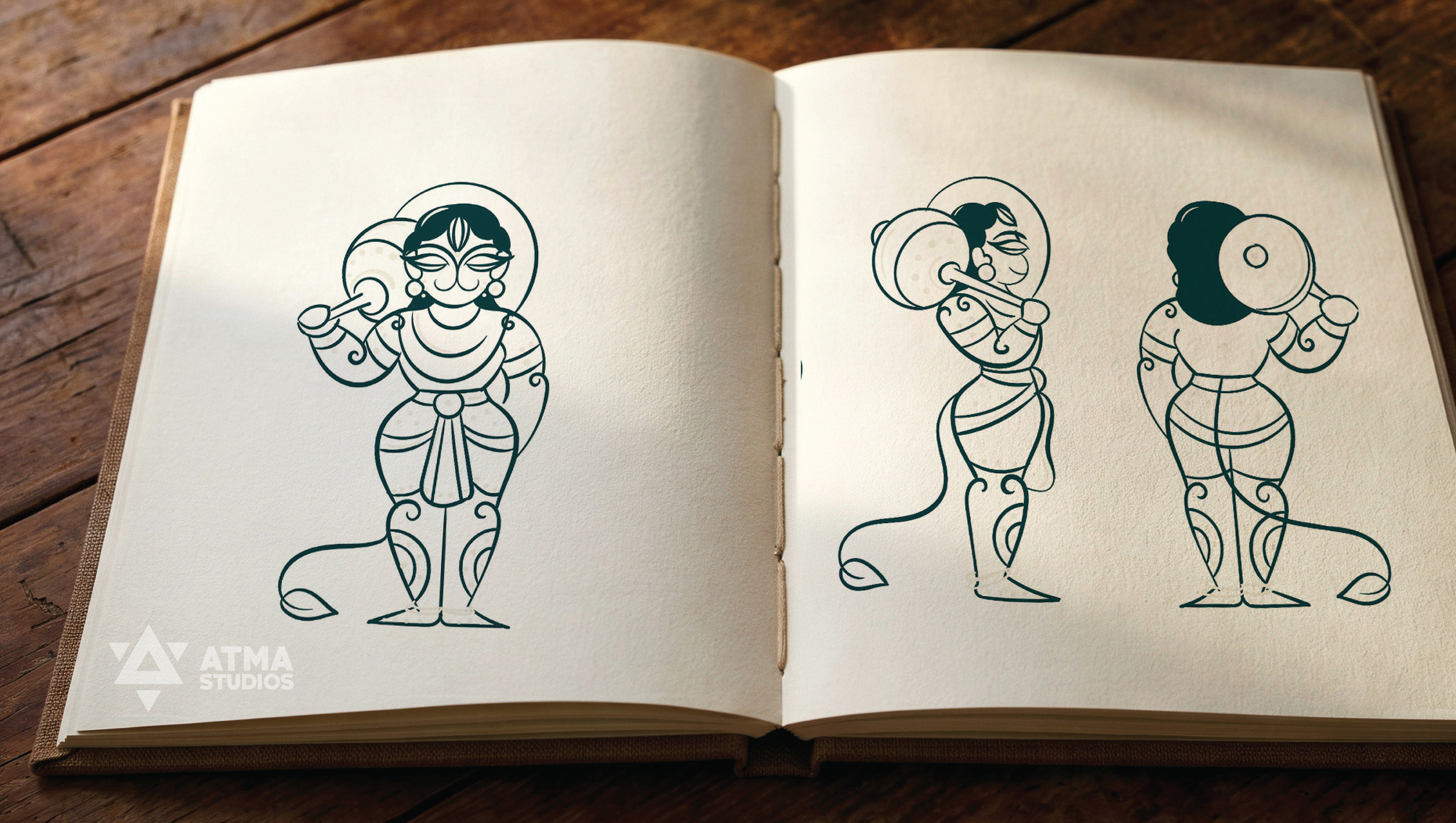 Hanuman Chalisa children's book: sketchbook with the young Hanuman and Rama characters