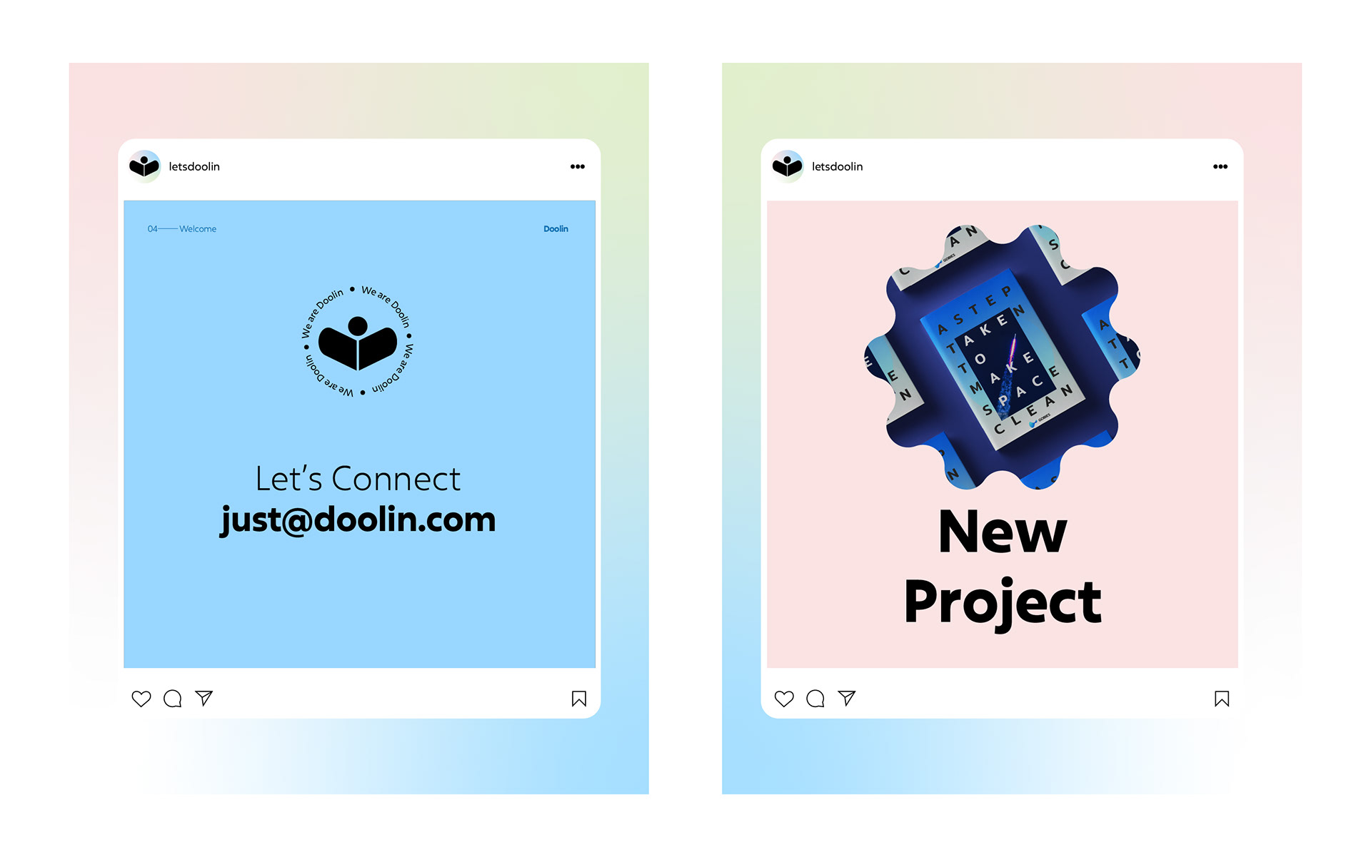 Doolin creative studio branding: social media posts with contact details