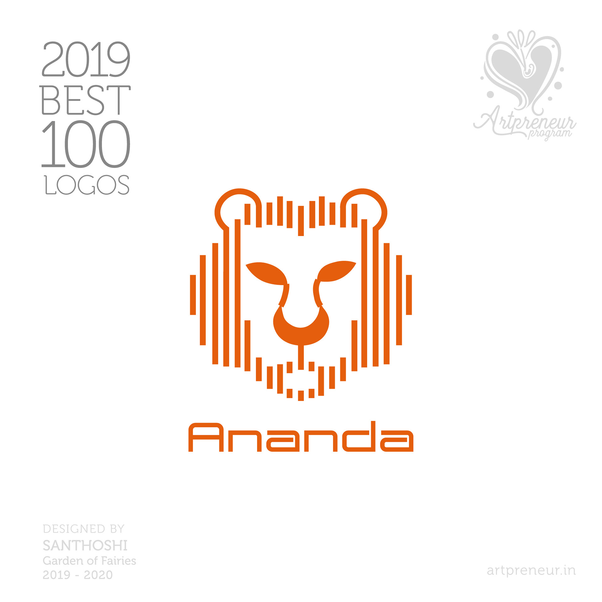 100 best logos of Atma Studios 2019: Ananda logo with an orange lion face