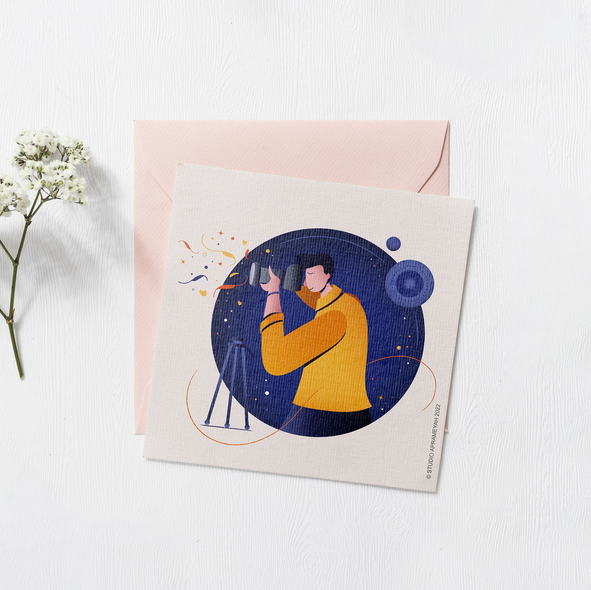 Celebrating men, Art Deco illustrations: #10 Greeting card mockup of the photographer artwork