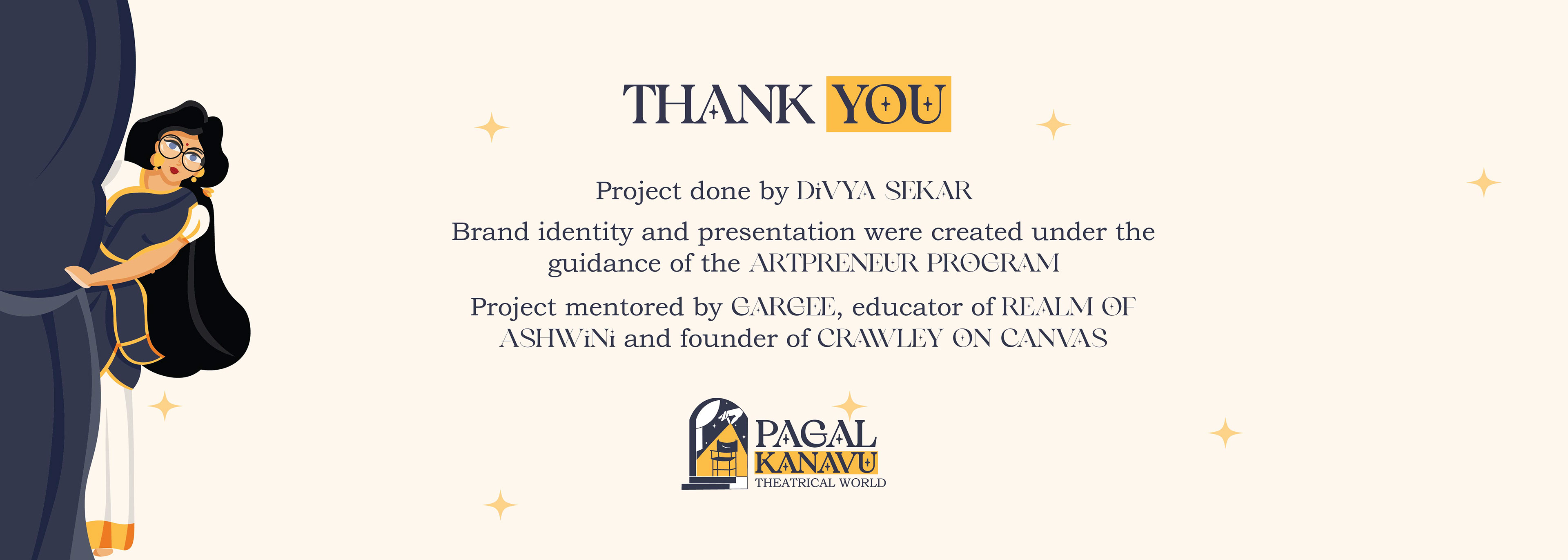 Pagal Kanavu theatre troupe brand: thank you slide with mascot
