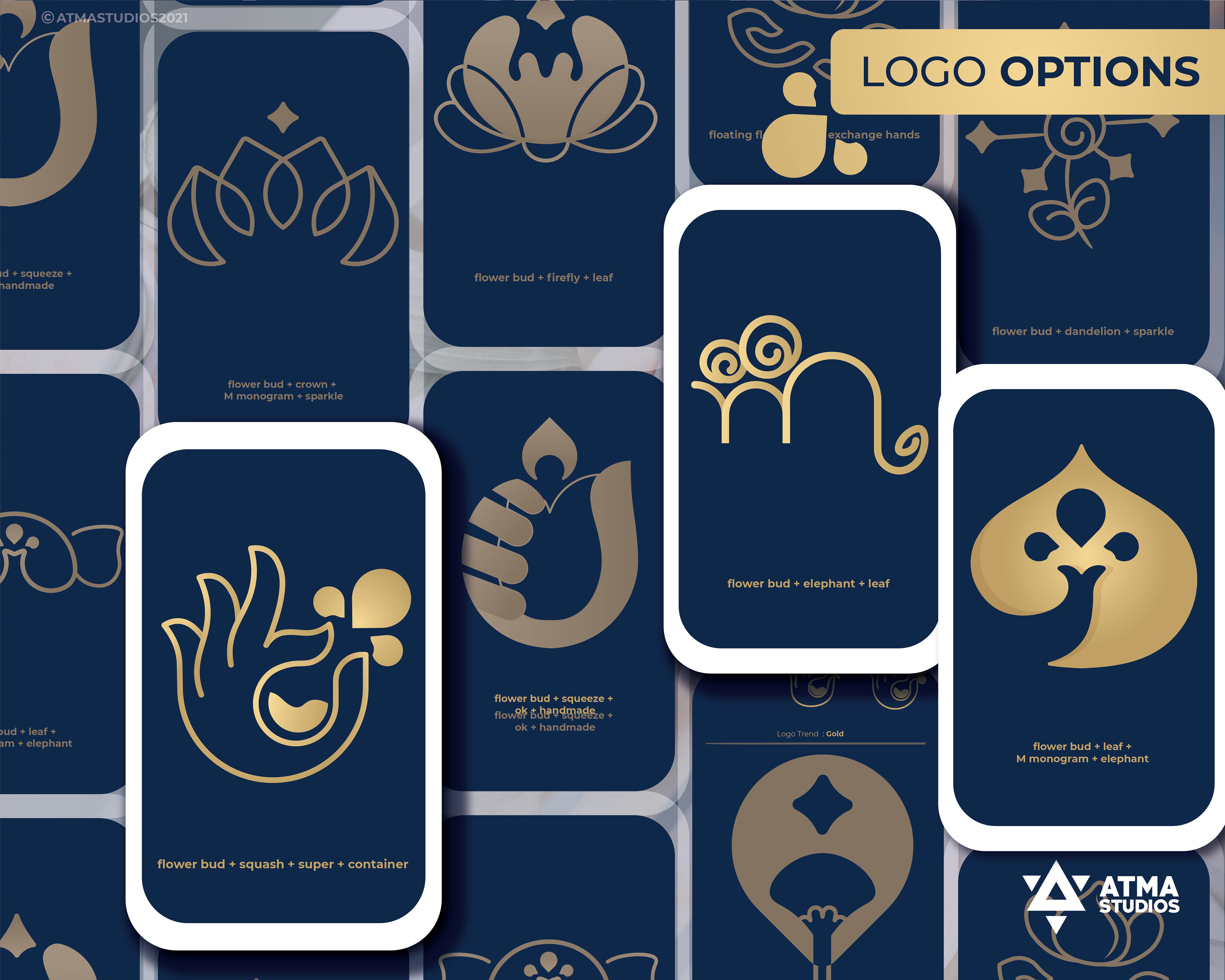 Mughai's Farm Origin Store rebranding: logo options on rounded cards