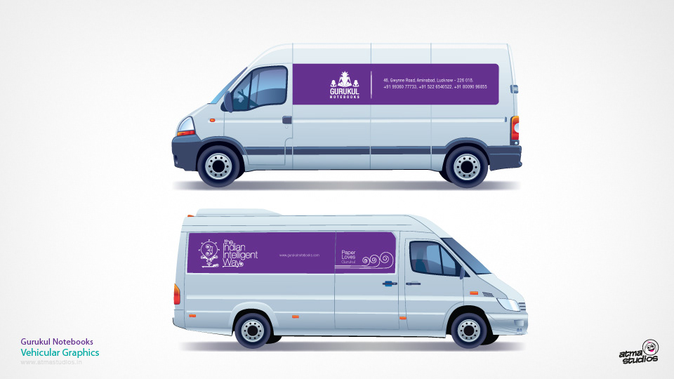 Gurukul Notebooks brand: vehicle graphics on delivery vans