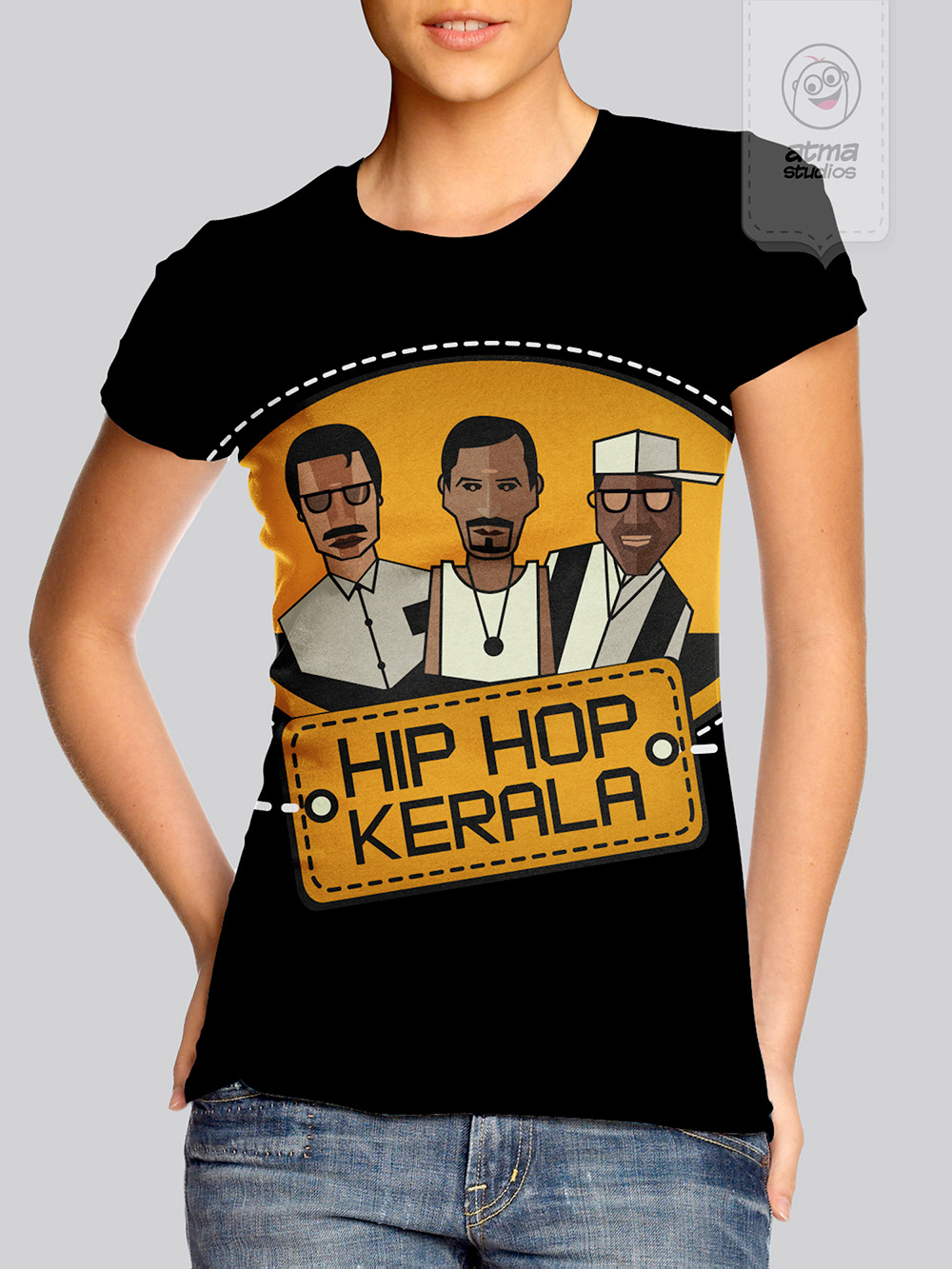Kerala T-shirt designs 2013: woman wearing the black Hip Hop Kerala T-shirt