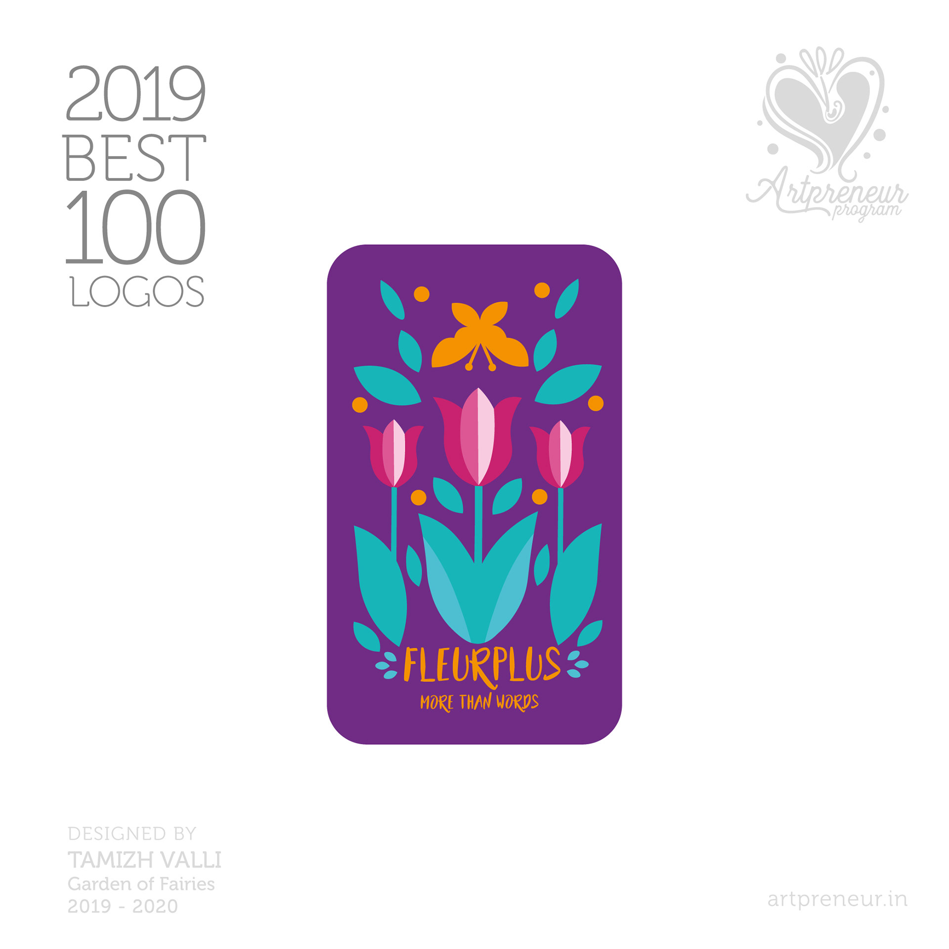 100 best logos of Atma Studios 2019: Ferns logo with a floral motif on purple