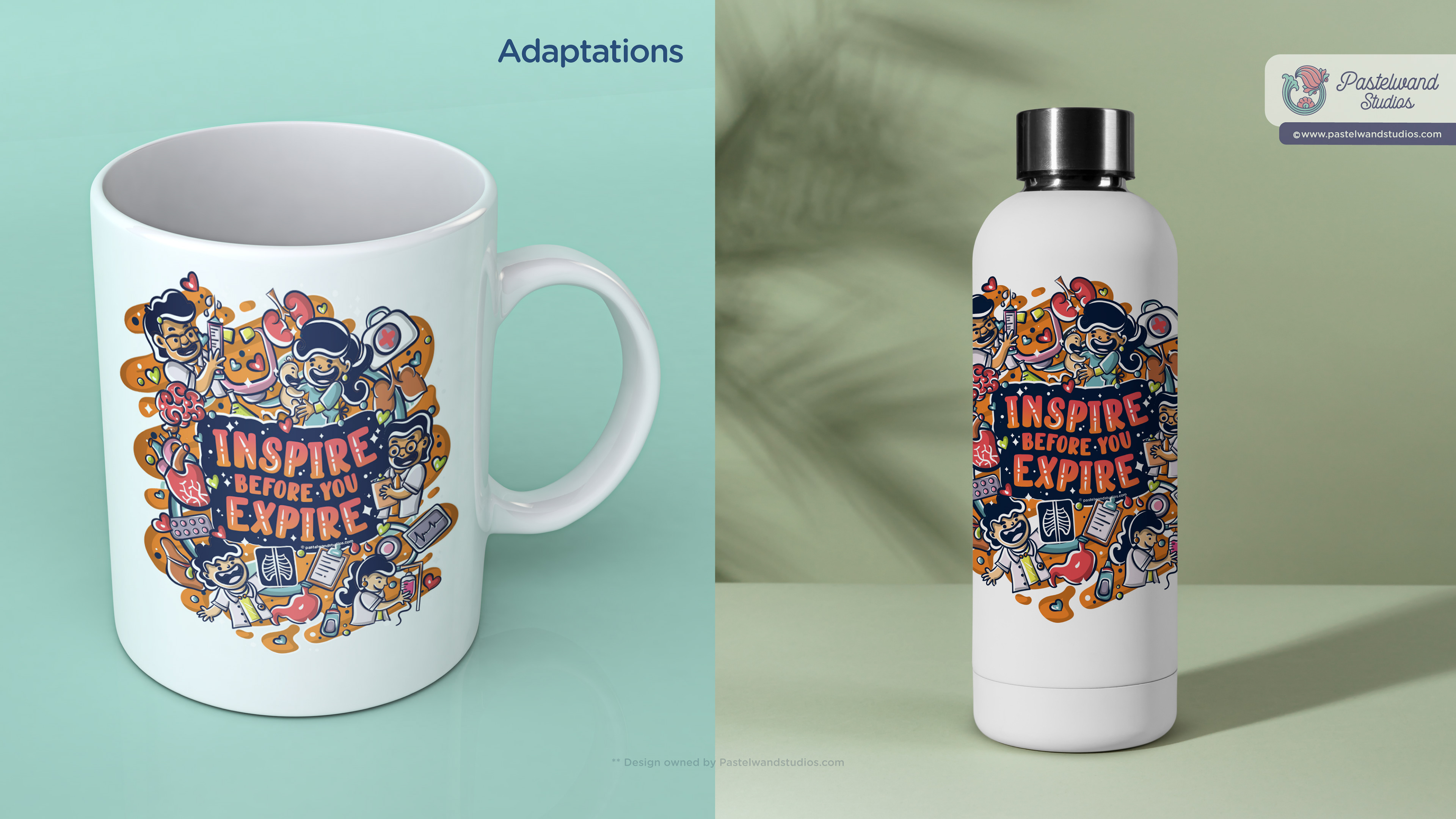 Medical event merchandise, Inspire Before You Expire: mug and water bottle adaptations