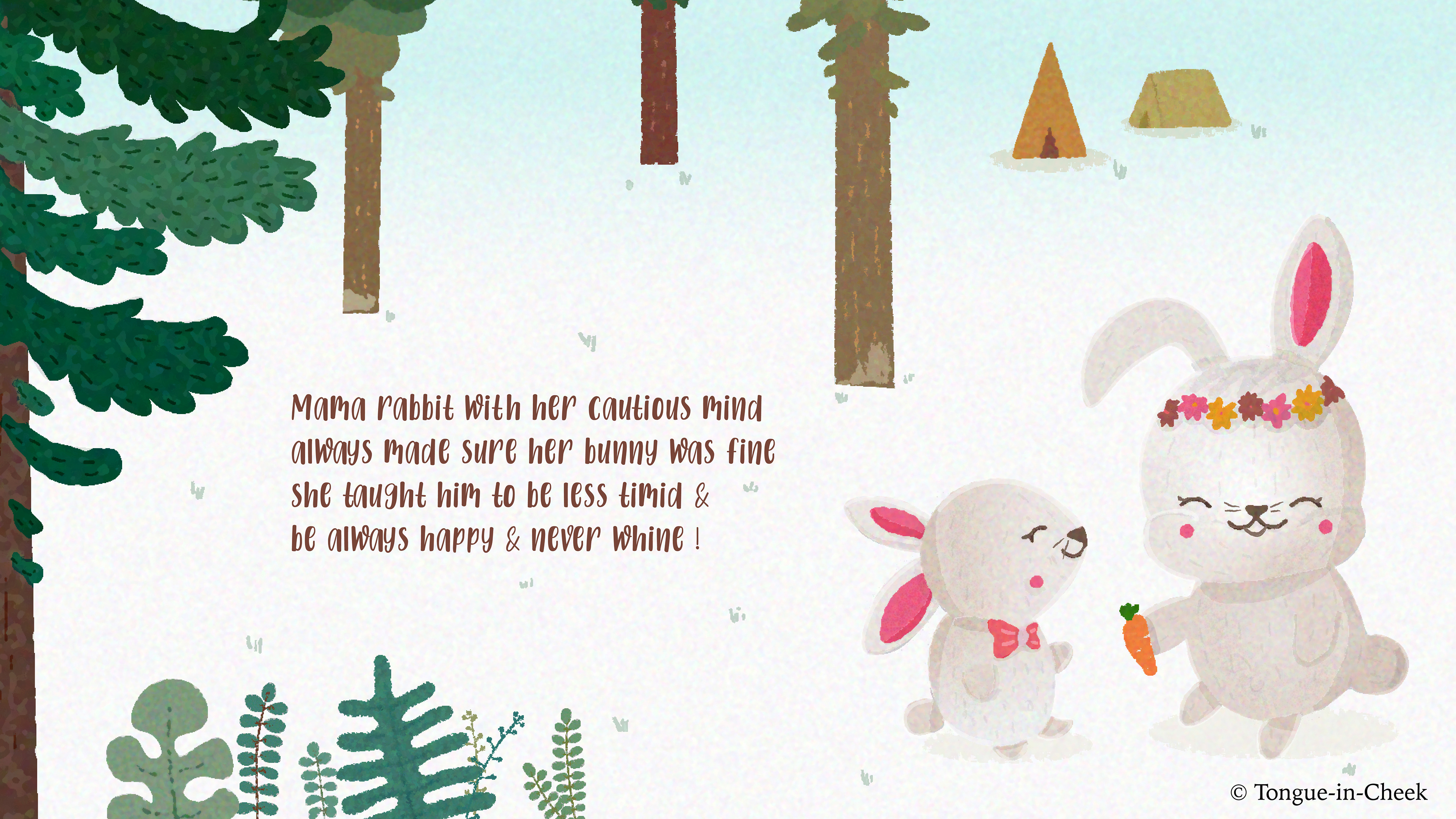 Learnings from Animal Moms vector poem children's book: poem page with a rabbit mother and baby