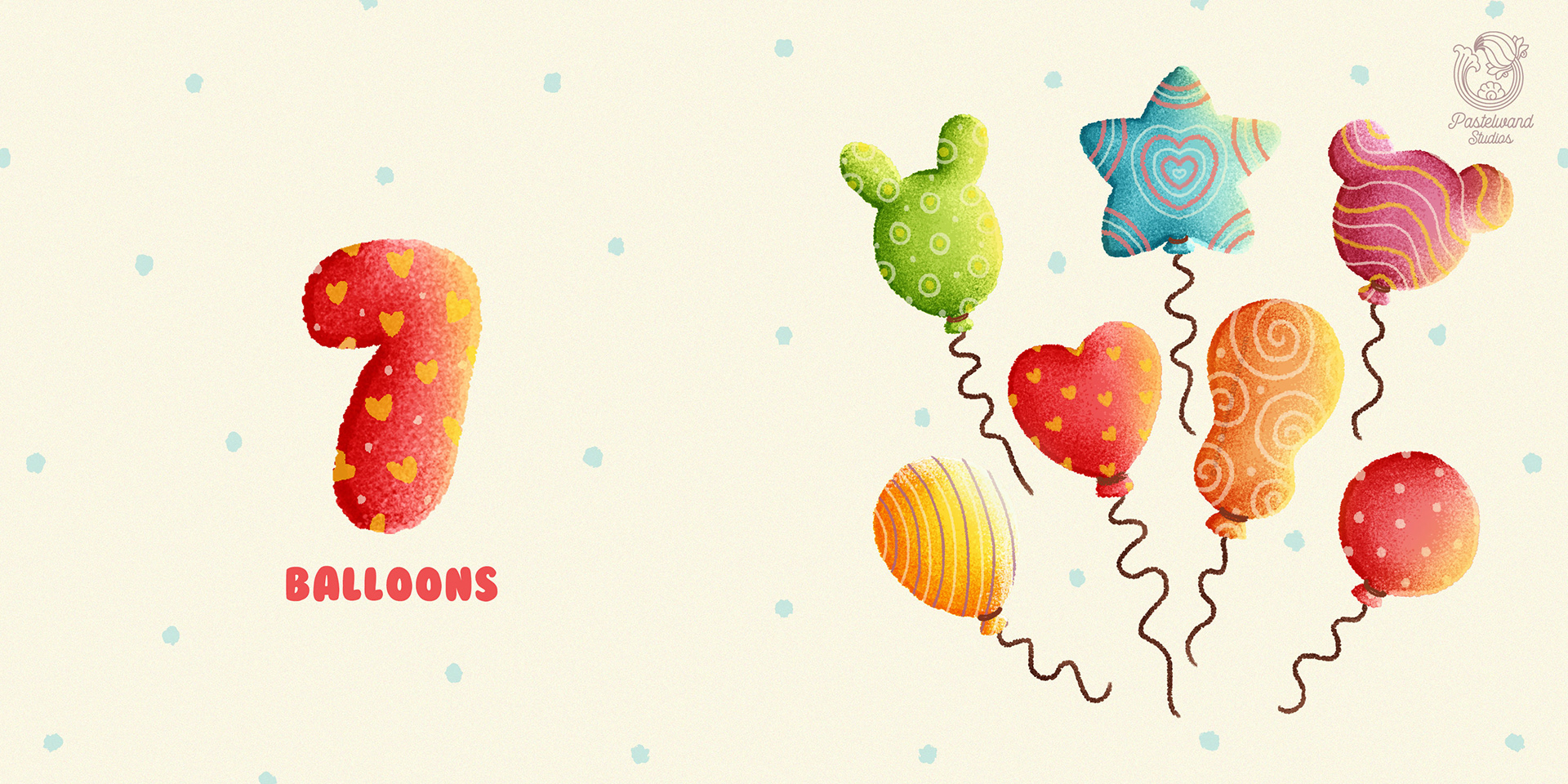 Counting My Birthday children's counting book: page 7, balloons
