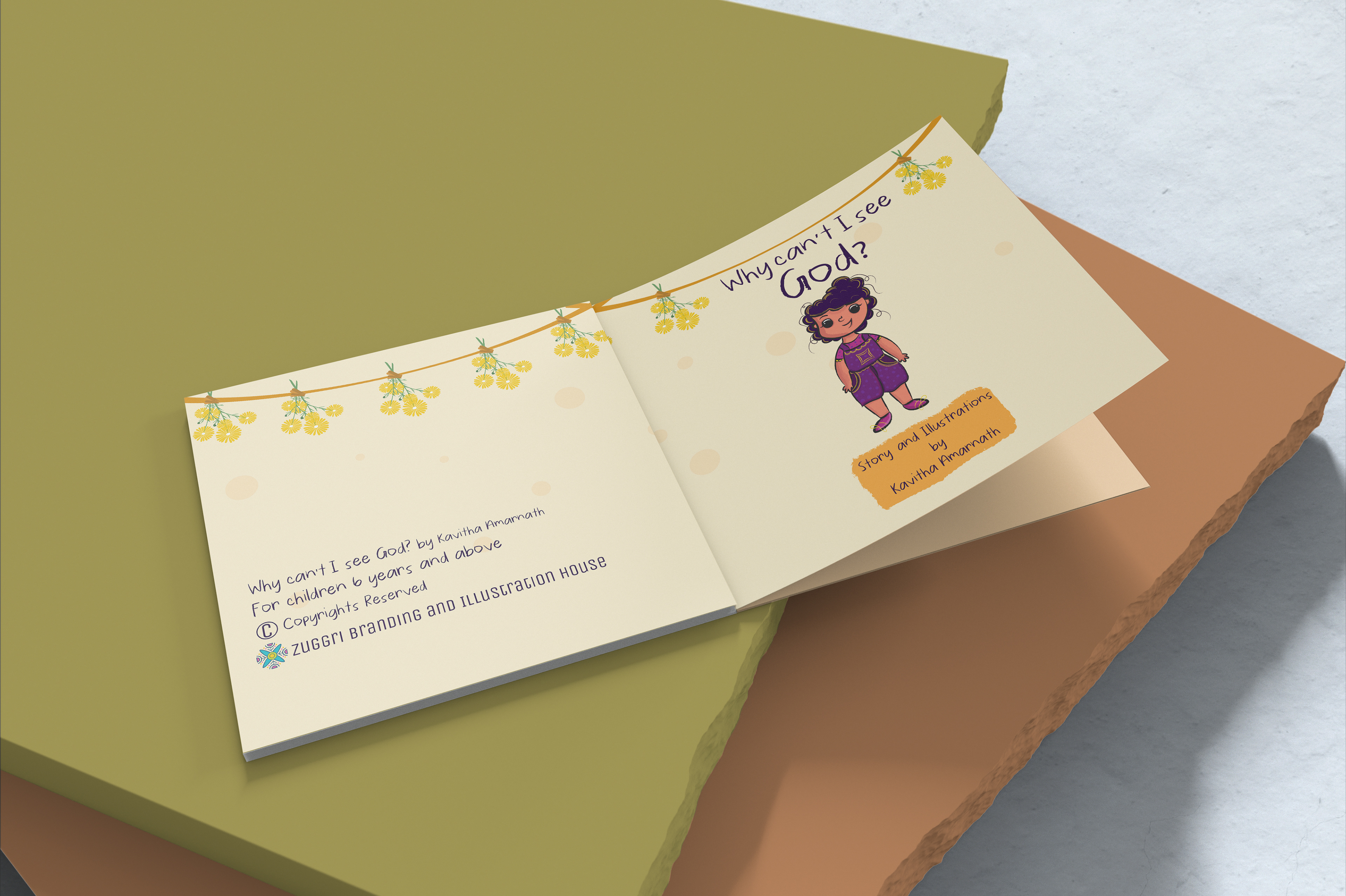 Why Can't I See God? children's book by Kavitha Amarnath: open book on a desk