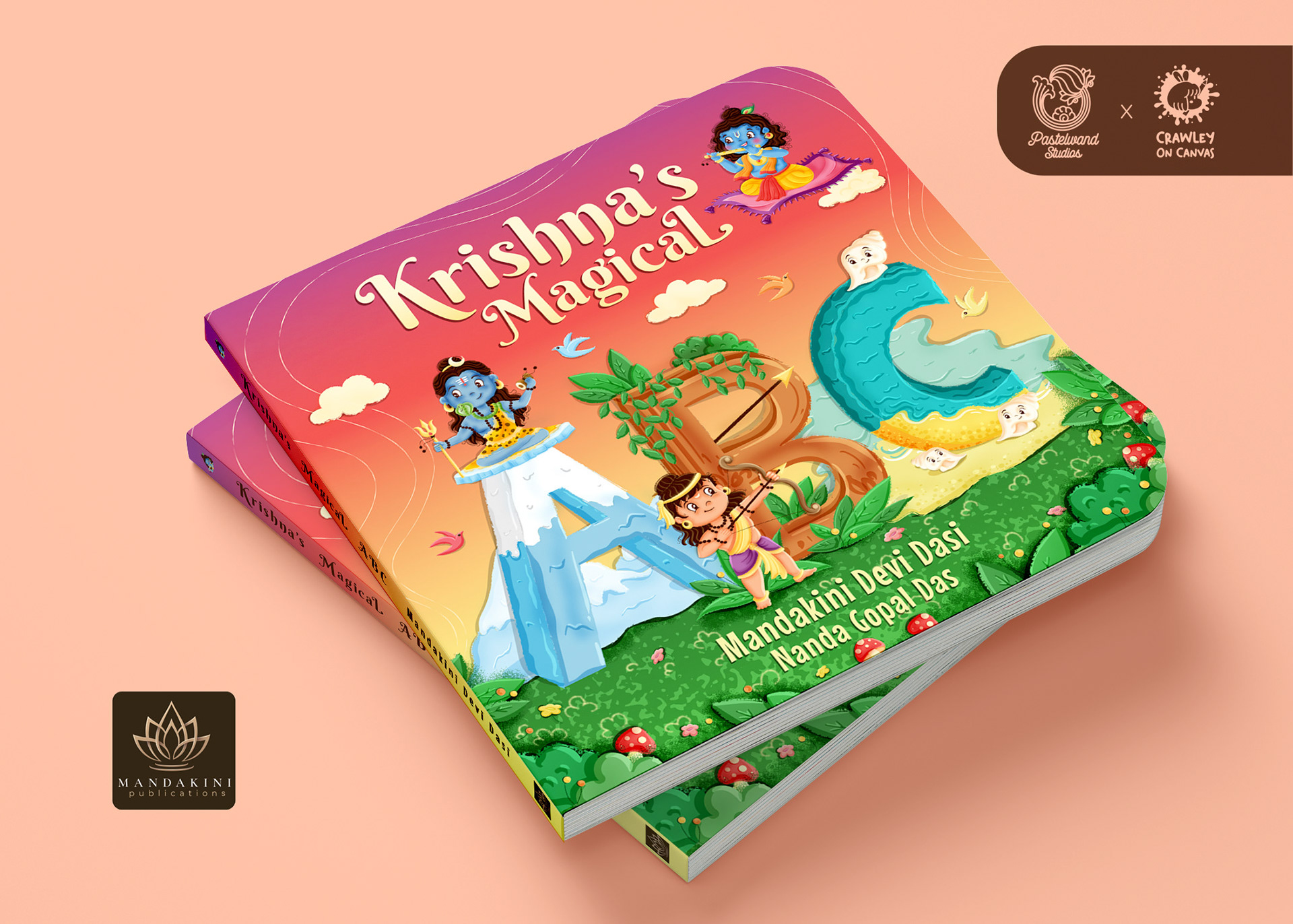 Krishna's Magical ABC children's book: board book cover on peach