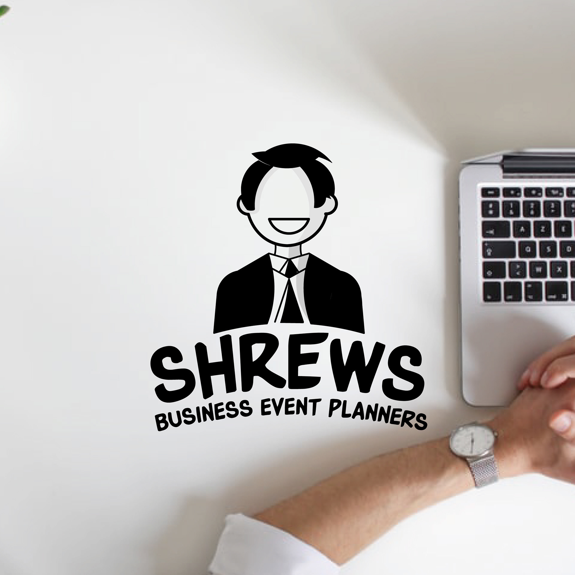 Top logo designs 2020 by Atma Studios: Shrews business event planners logo beside a laptop