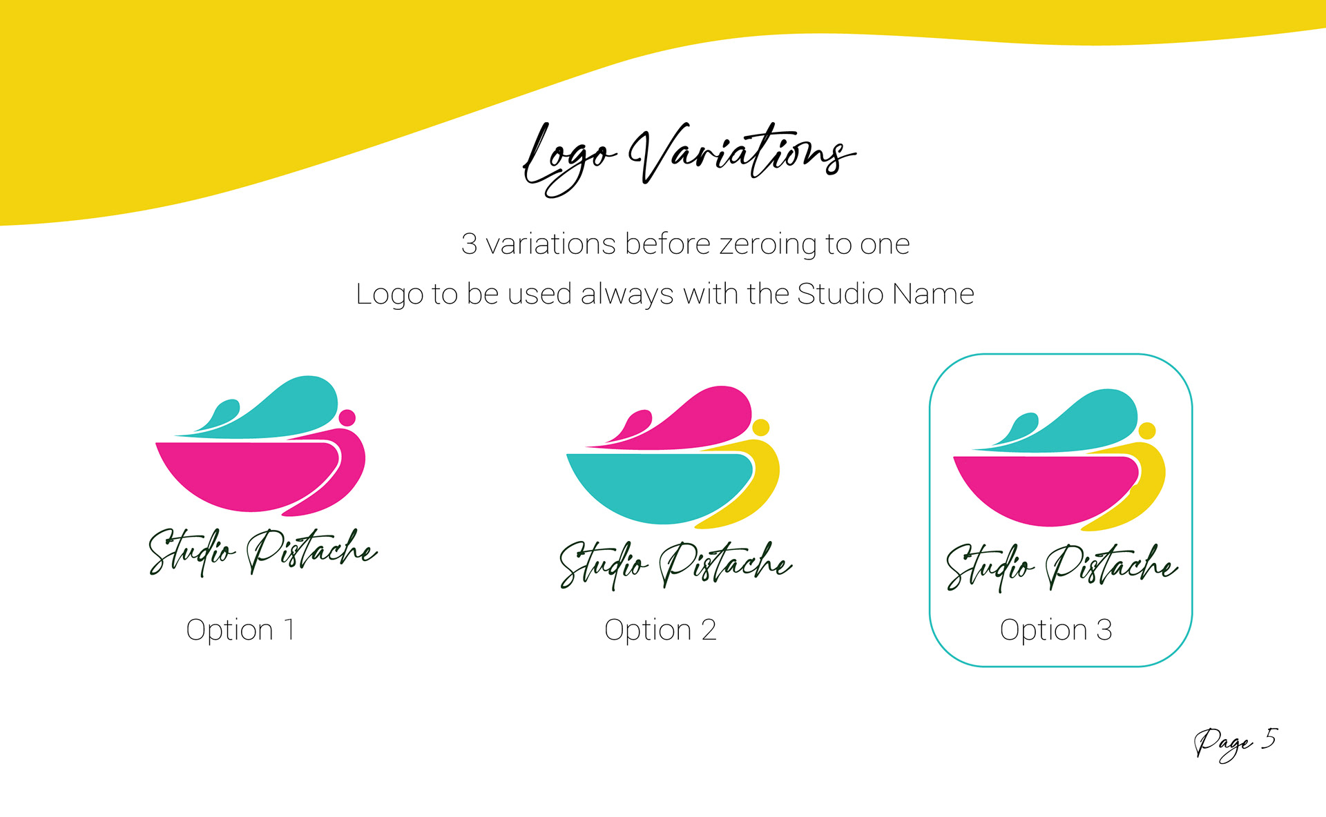 Studio Pistache brand book: three logo variations