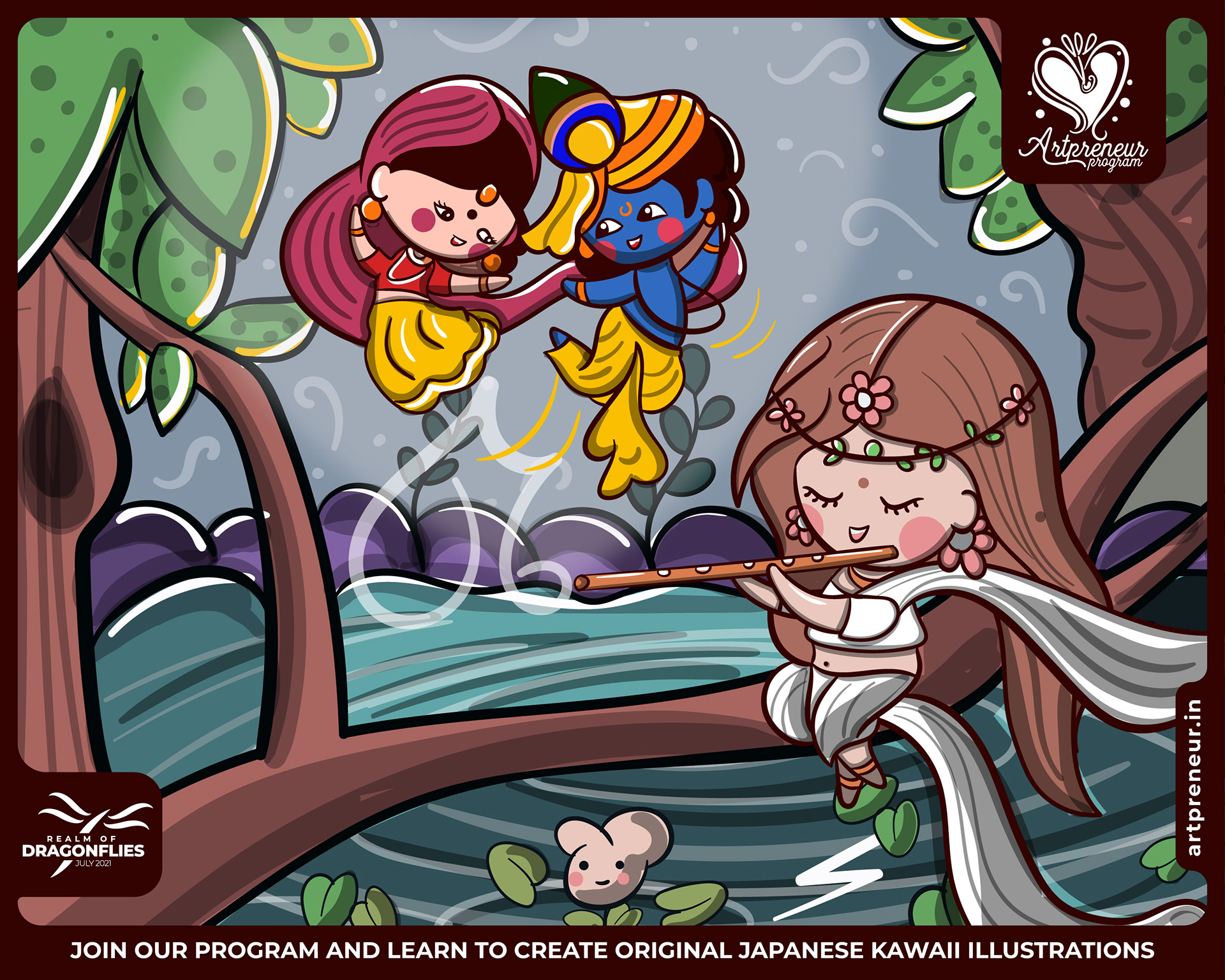 30 kawaii cute illustrations: #15 Couple in the forest