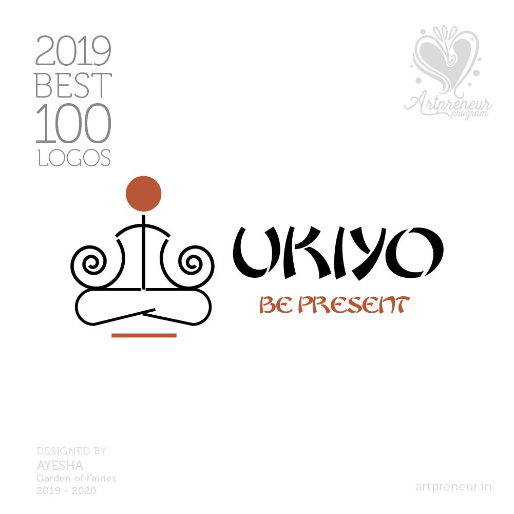 100 best logos of Atma Studios 2019: Ukiyo Be Present logo with a meditating figure