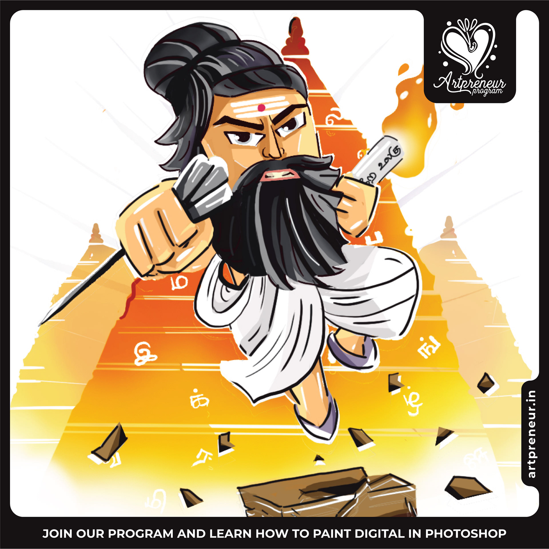 12 cute chibi illustrations collective 2021-2022: #12 Bearded sage with fire chibi