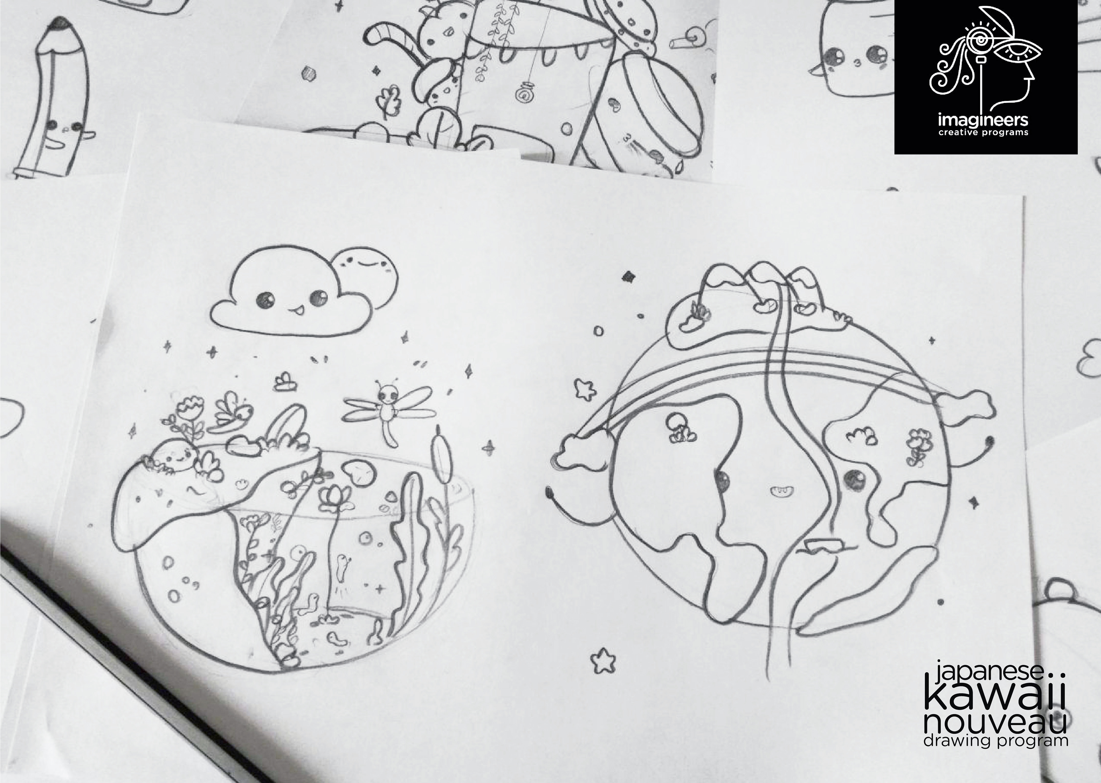 Japanese kawaii nouveau cute characters: #50 Kawaii character pencil sketches